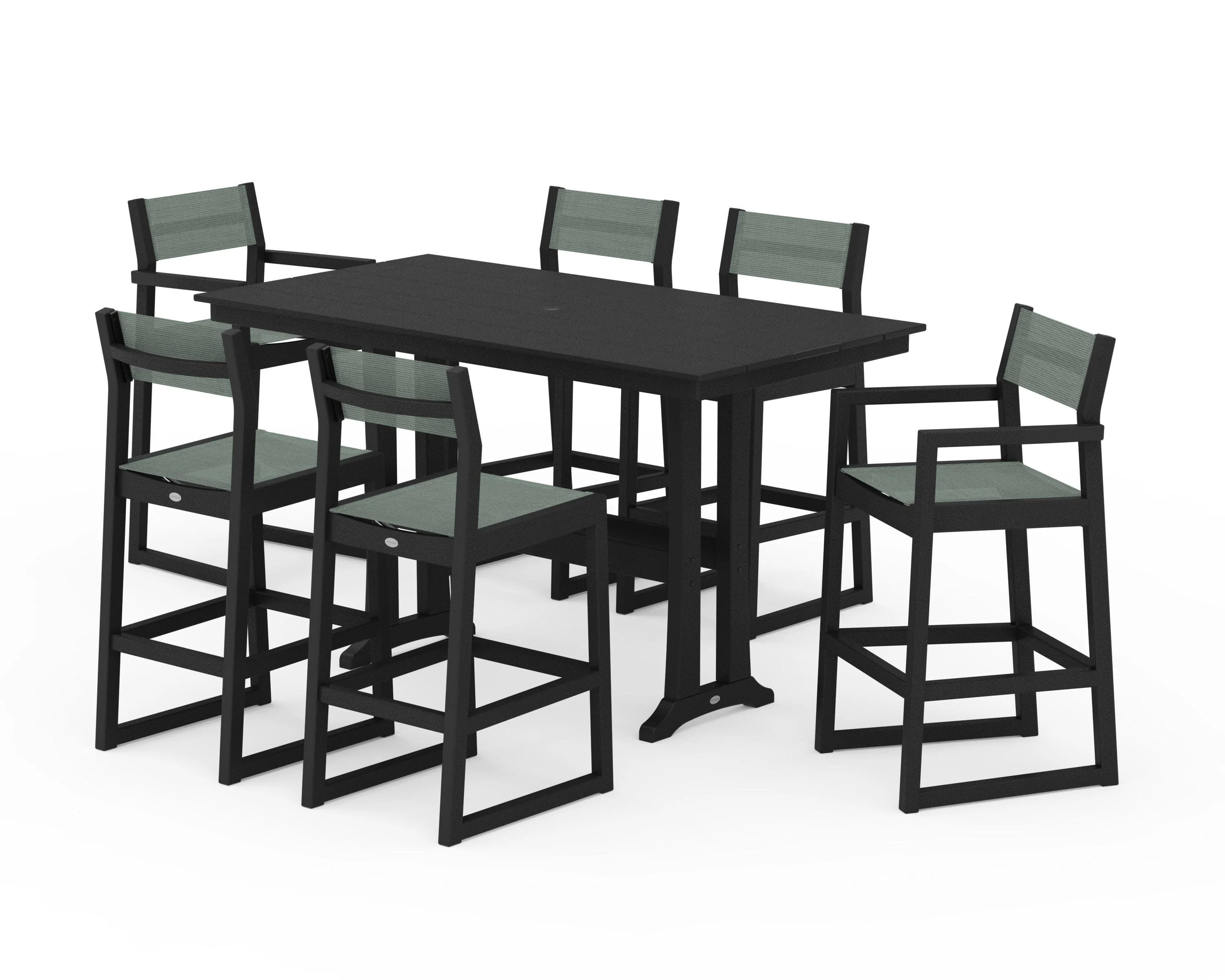 EDGE Sling 7-Piece Farmhouse Bar Set with Trestle Legs - Image 12