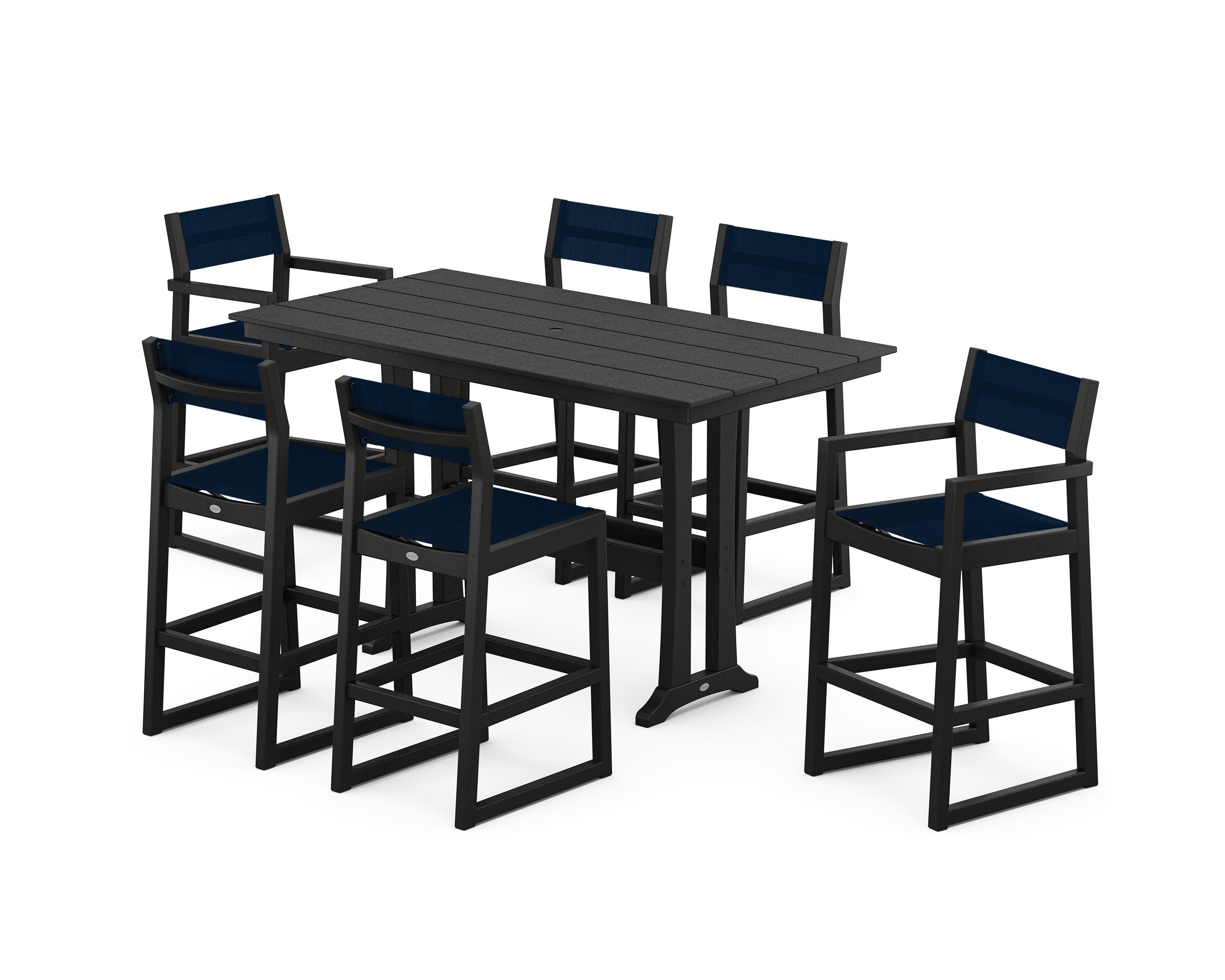 EDGE Sling 7-Piece Farmhouse Bar Set with Trestle Legs - Image 3