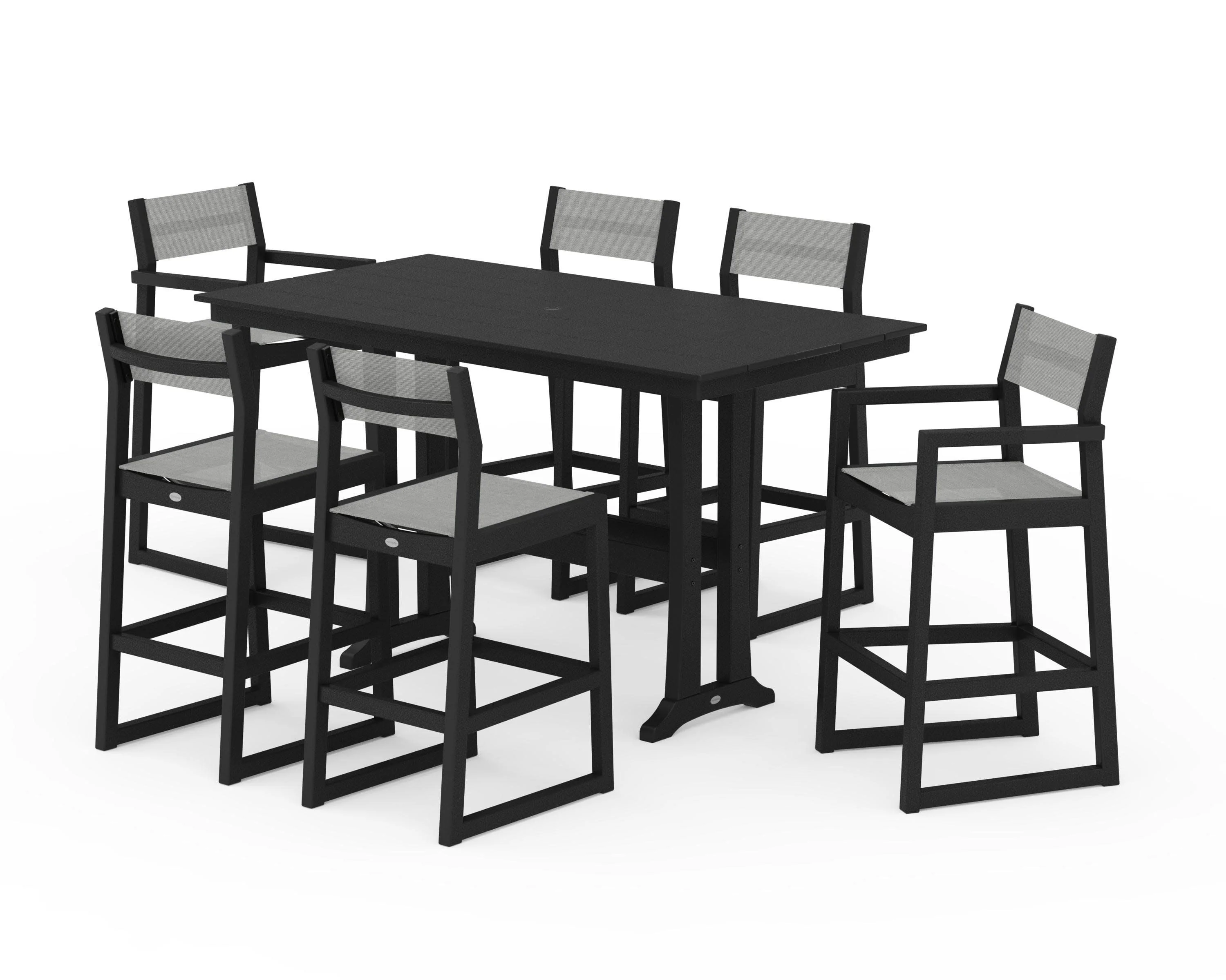 EDGE Sling 7-Piece Farmhouse Bar Set with Trestle Legs - Image 4