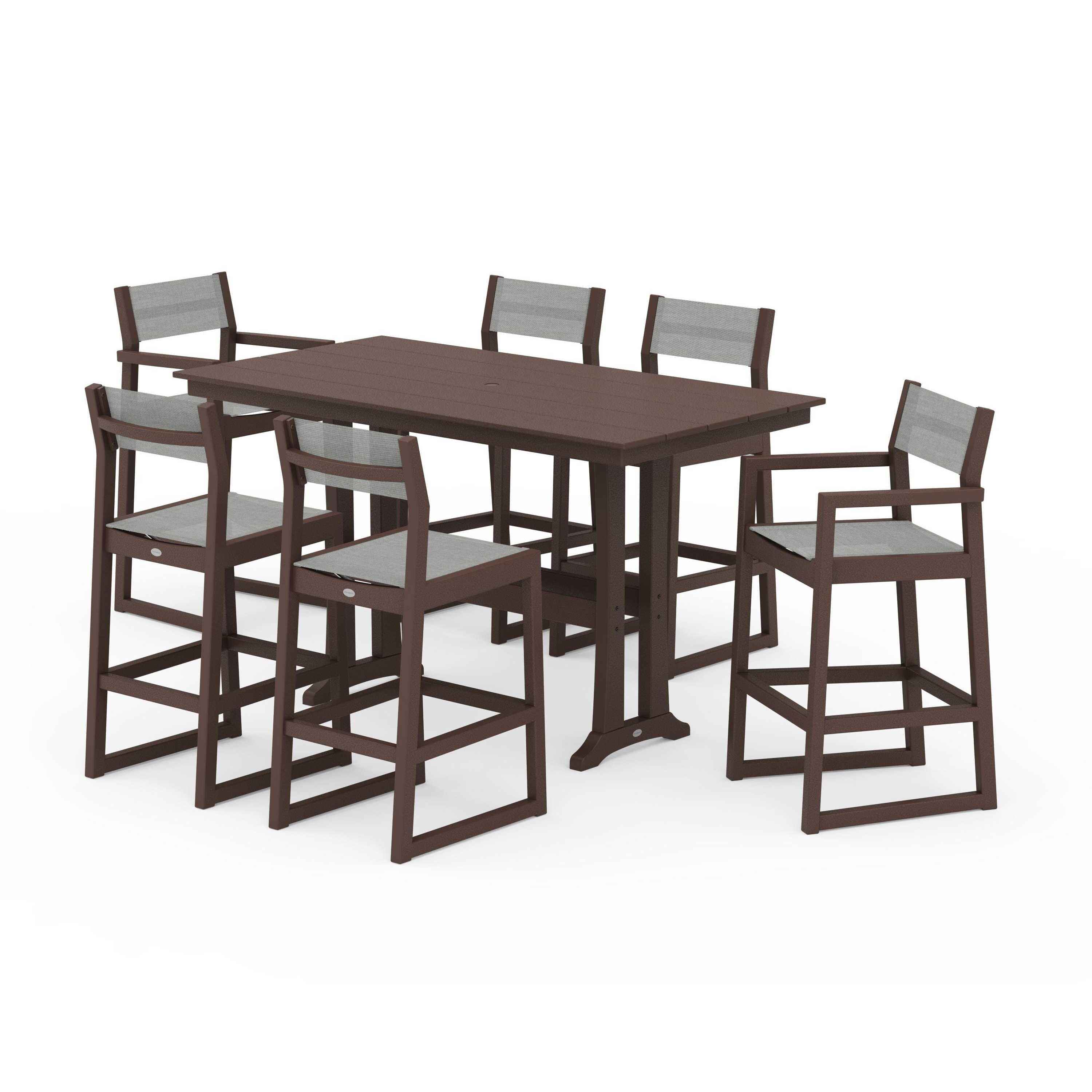 EDGE Sling 7-Piece Farmhouse Bar Set with Trestle Legs - Image 49