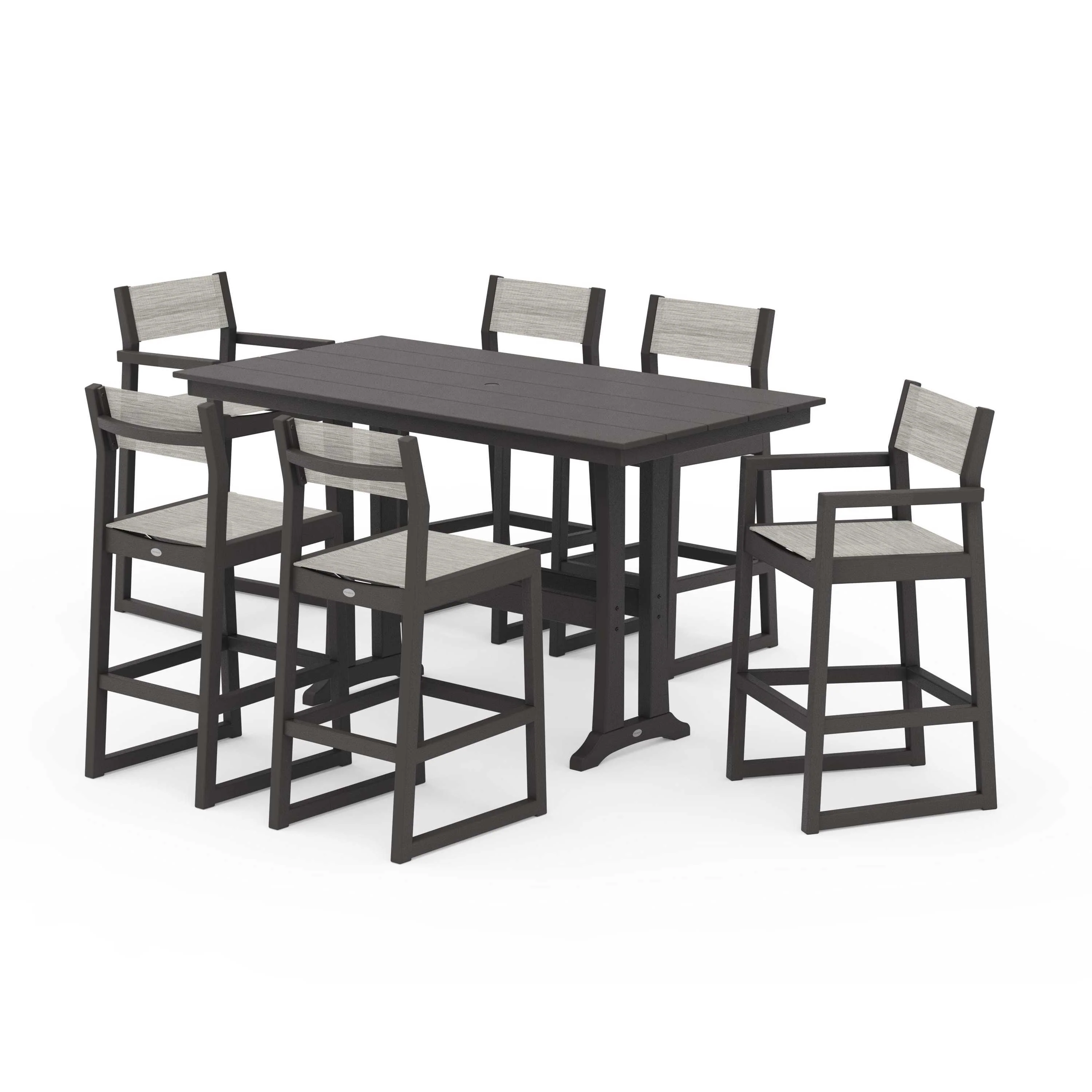 EDGE Sling 7-Piece Farmhouse Bar Set with Trestle Legs - Image 64