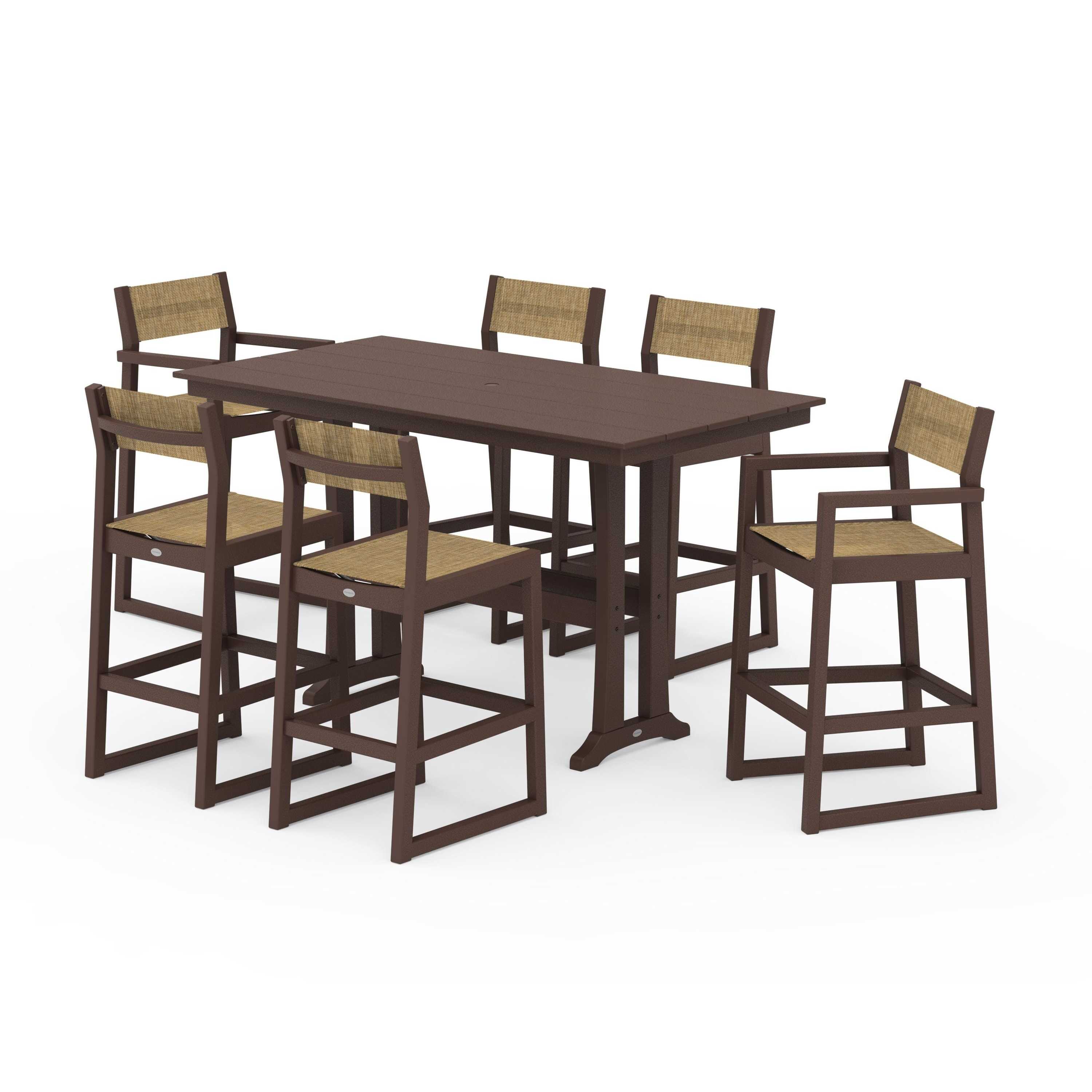 EDGE Sling 7-Piece Farmhouse Bar Set with Trestle Legs - Image 69