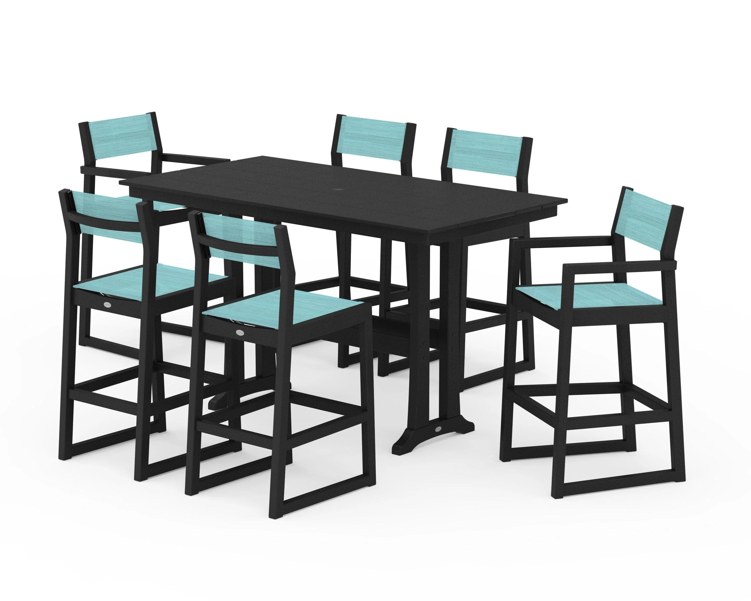 EDGE Sling 7-Piece Farmhouse Bar Set with Trestle Legs - Image 9