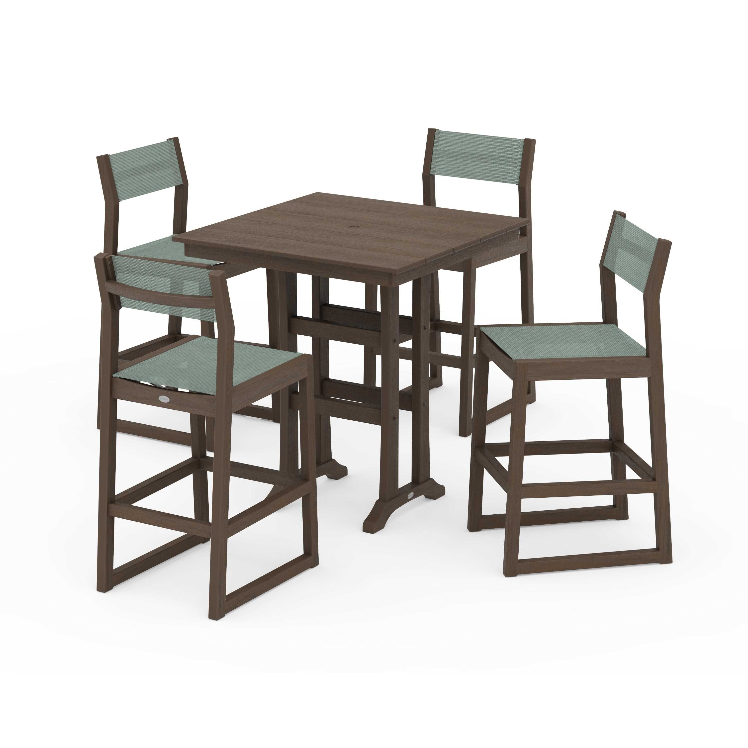 EDGE Sling Arm Chair 5-Piece Farmhouse Bar Set with Trestle Legs - Image 132