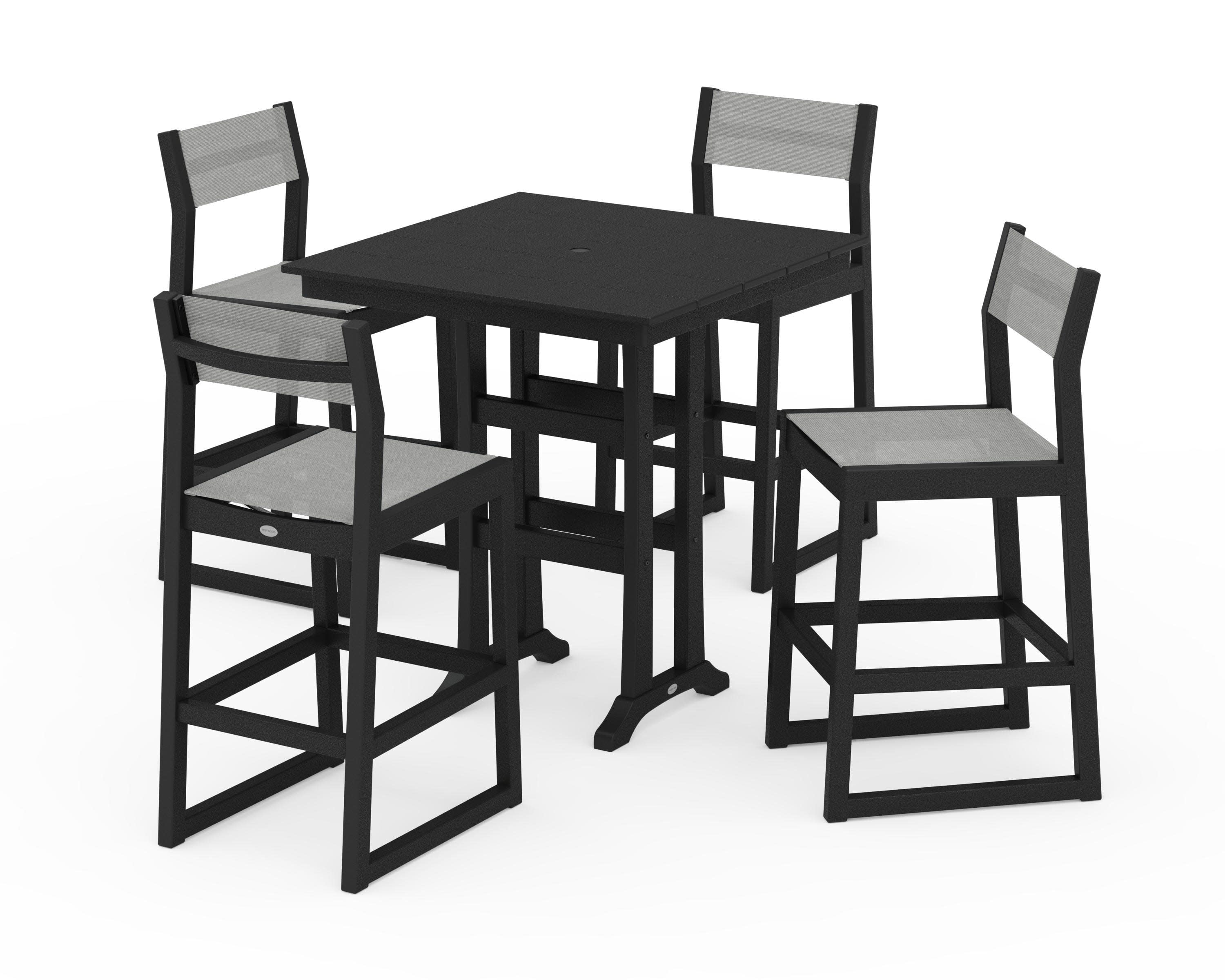EDGE Sling Arm Chair 5-Piece Farmhouse Bar Set with Trestle Legs - Image 25