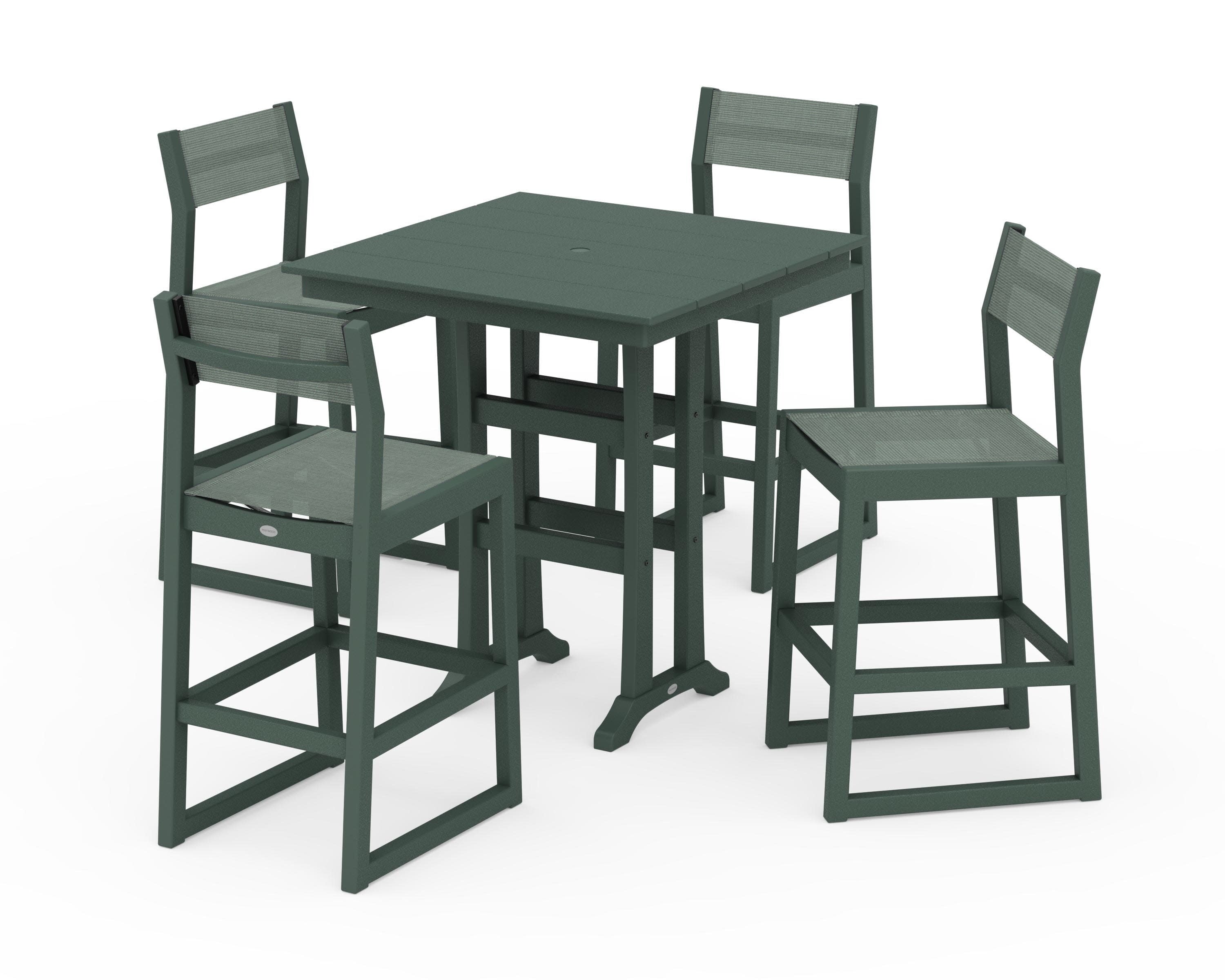EDGE Sling Arm Chair 5-Piece Farmhouse Bar Set with Trestle Legs - Image 44