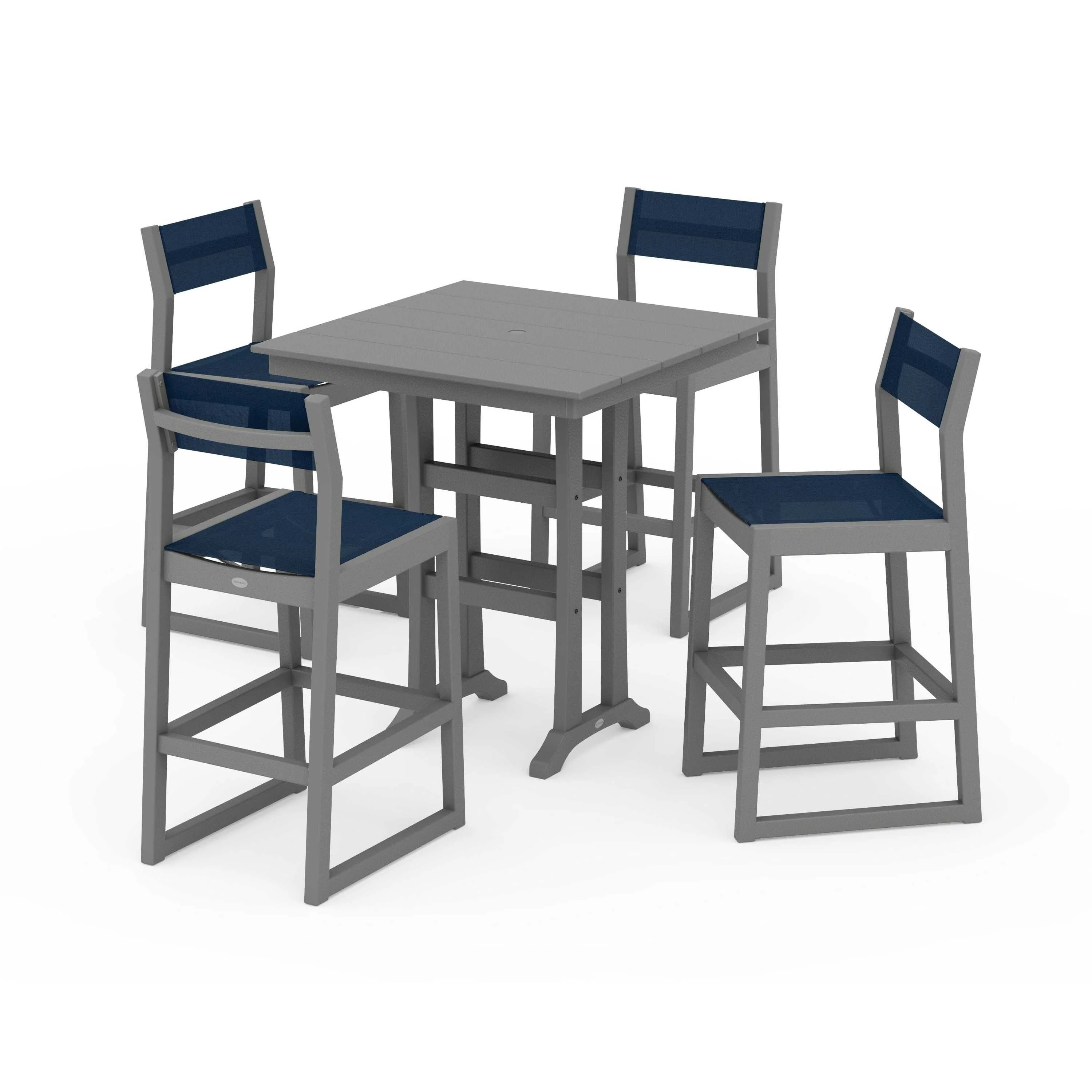 EDGE Sling Arm Chair 5-Piece Farmhouse Bar Set with Trestle Legs - Image 47