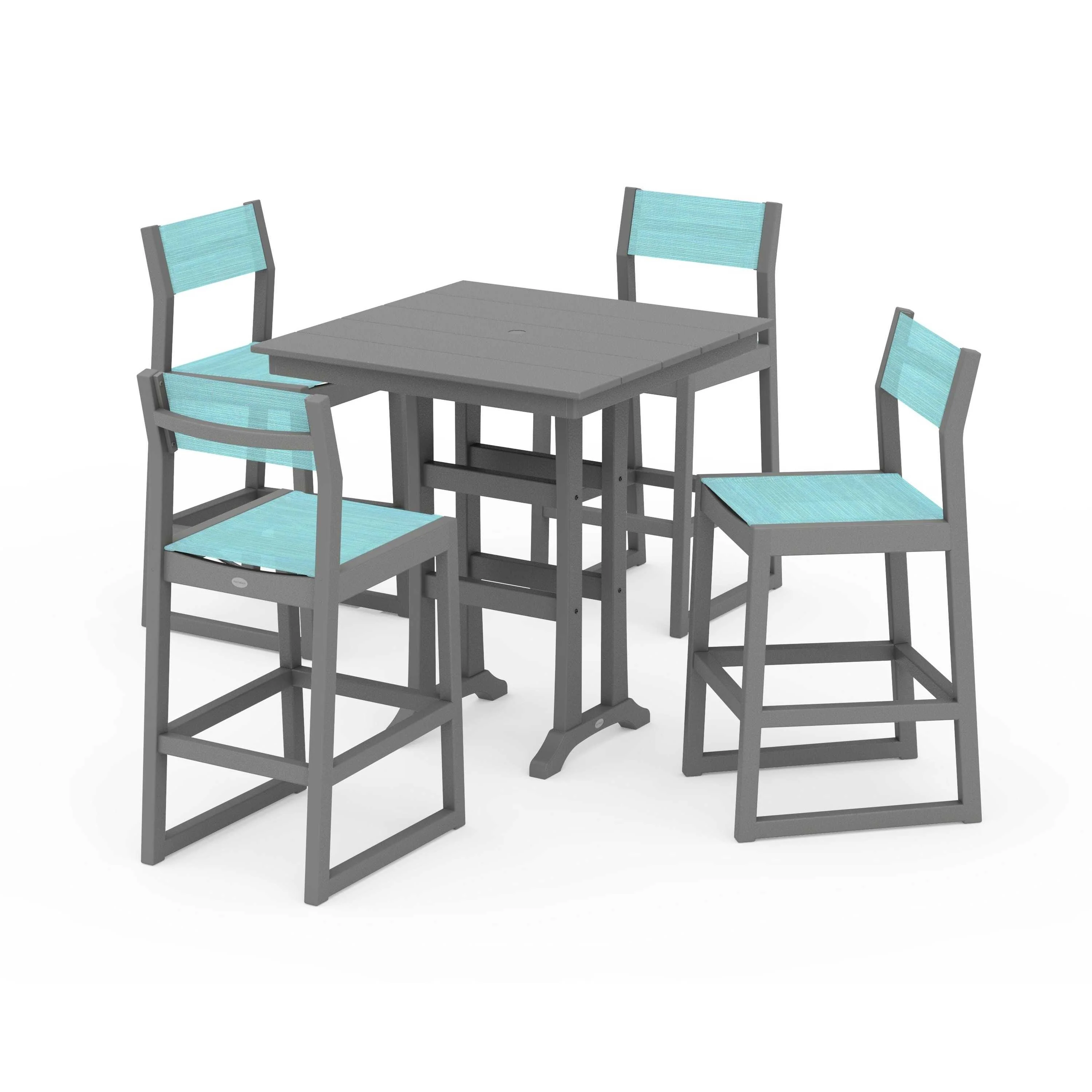 EDGE Sling Arm Chair 5-Piece Farmhouse Bar Set with Trestle Legs - Image 51