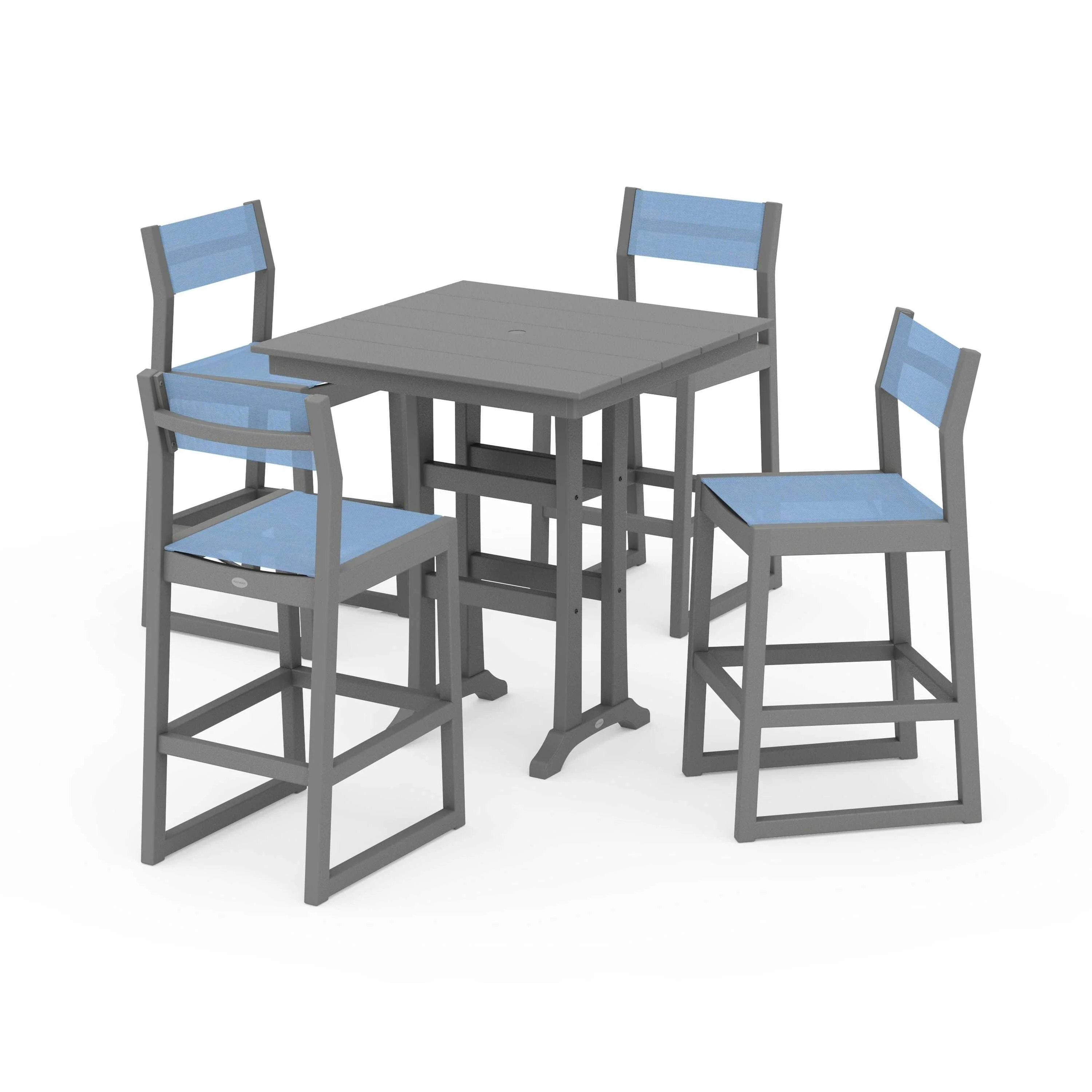 EDGE Sling Arm Chair 5-Piece Farmhouse Bar Set with Trestle Legs - Image 58