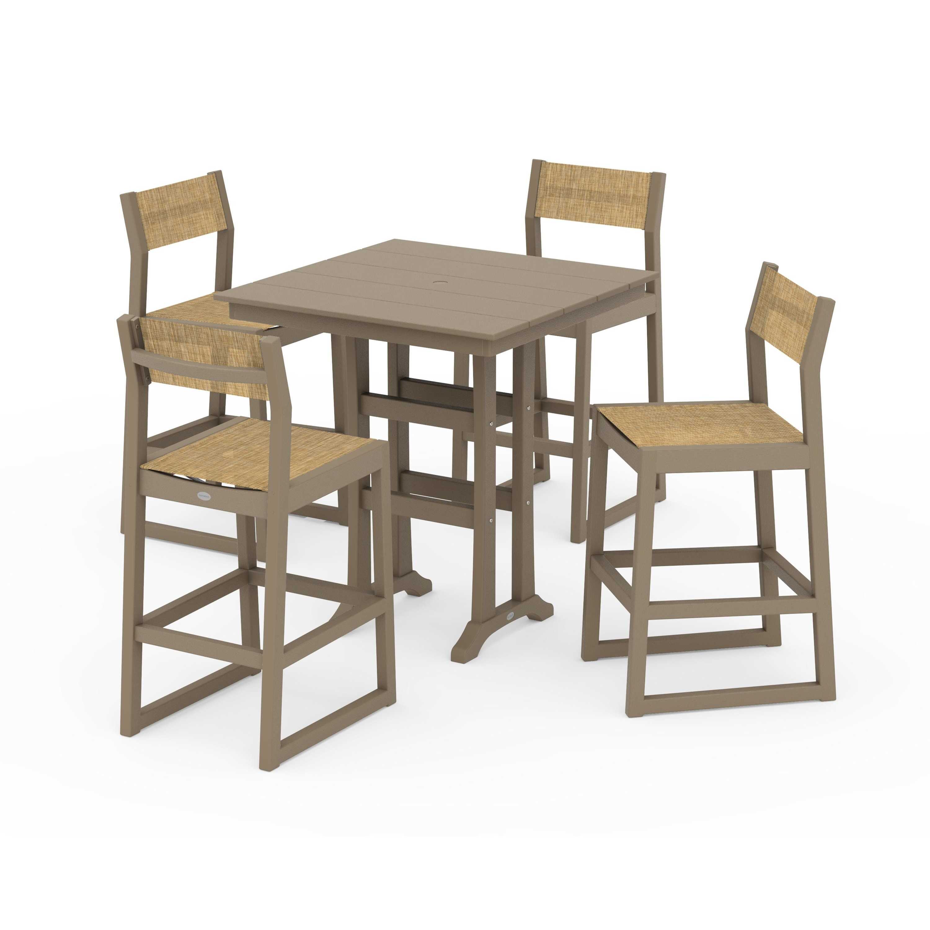 EDGE Sling Arm Chair 5-Piece Farmhouse Bar Set with Trestle Legs - Image 64
