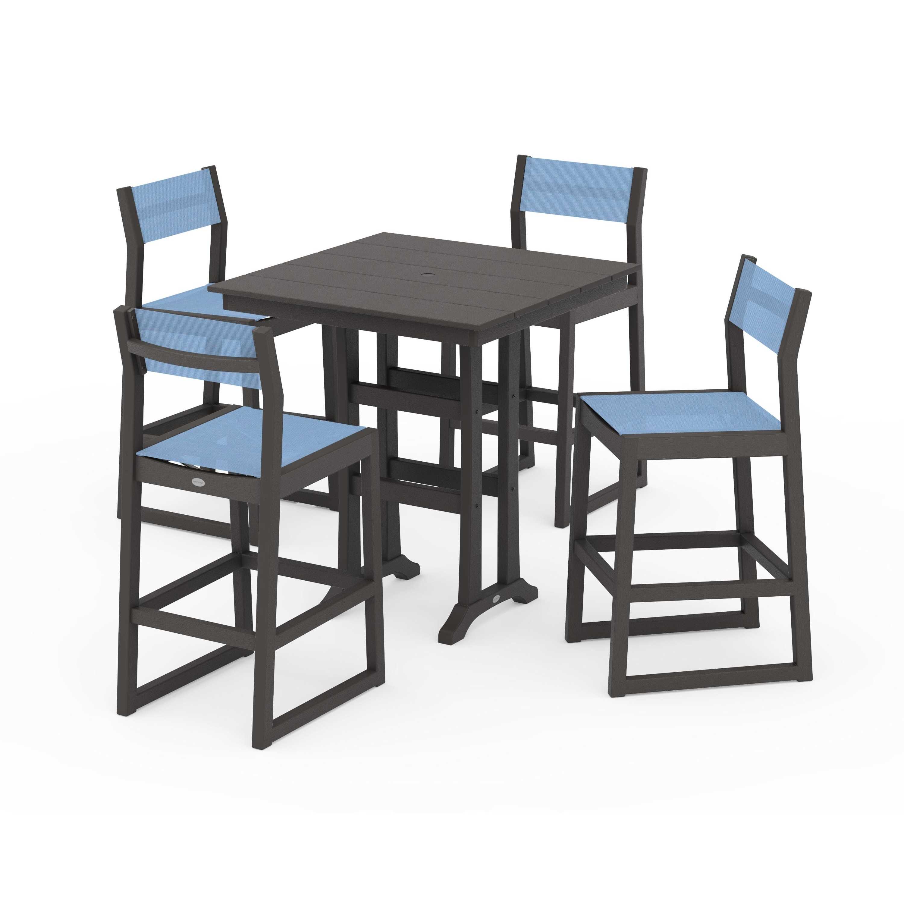 EDGE Sling Arm Chair 5-Piece Farmhouse Bar Set with Trestle Legs - Image 69