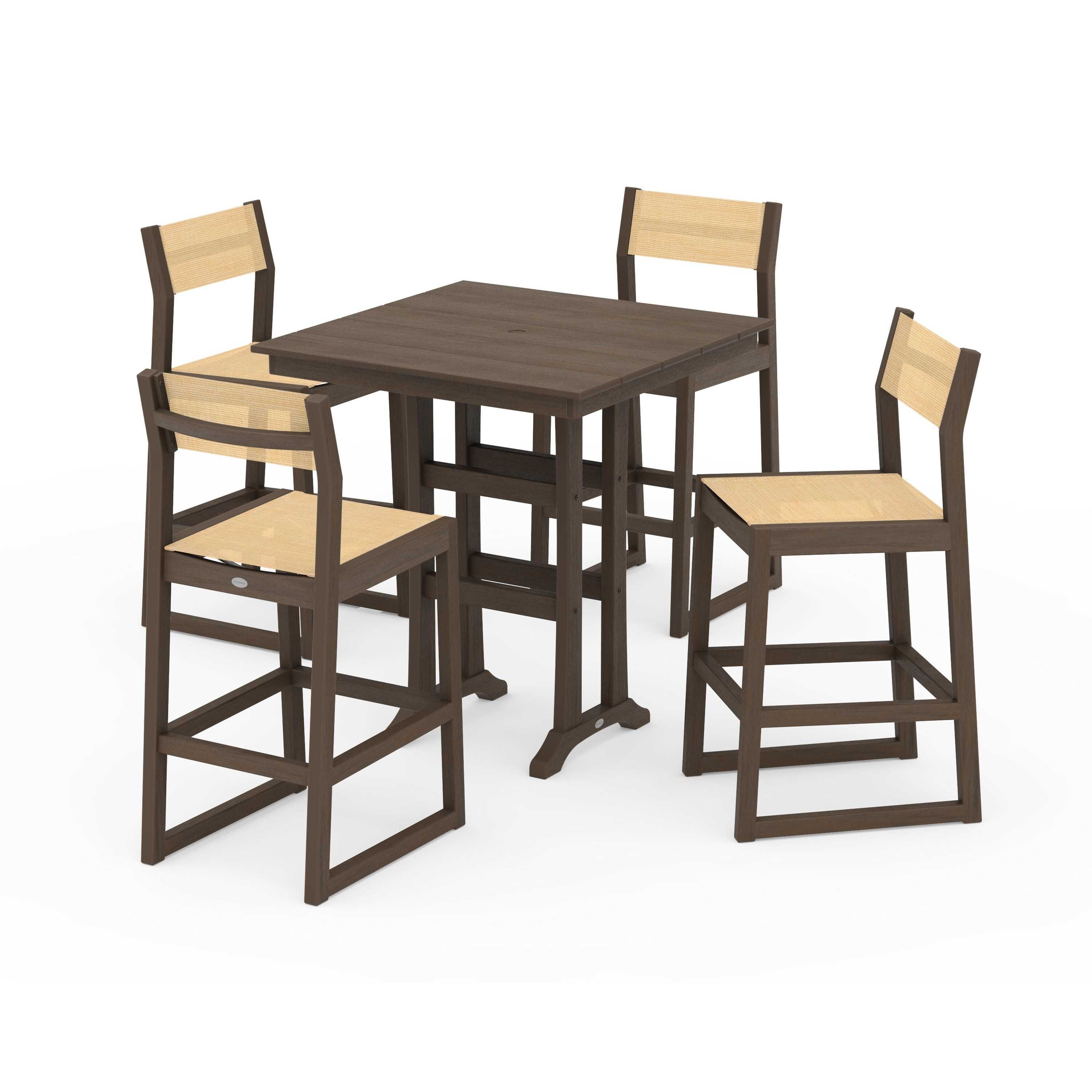 EDGE Sling Arm Chair 5-Piece Farmhouse Bar Set with Trestle Legs - Image 83