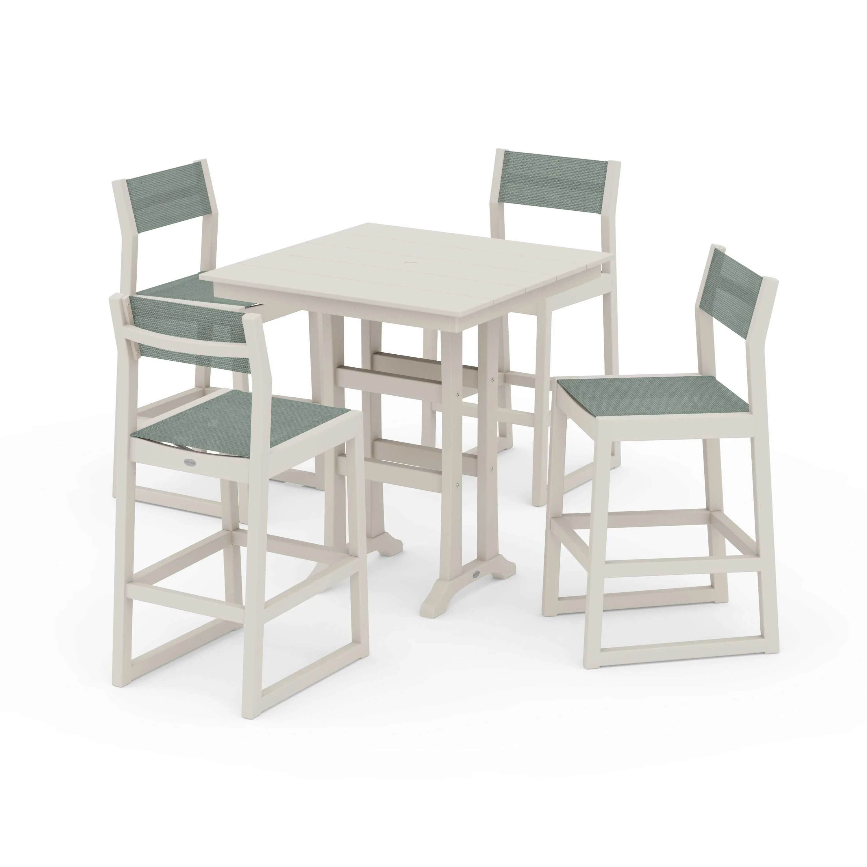 EDGE Sling Arm Chair 5-Piece Farmhouse Bar Set with Trestle Legs - Image 87