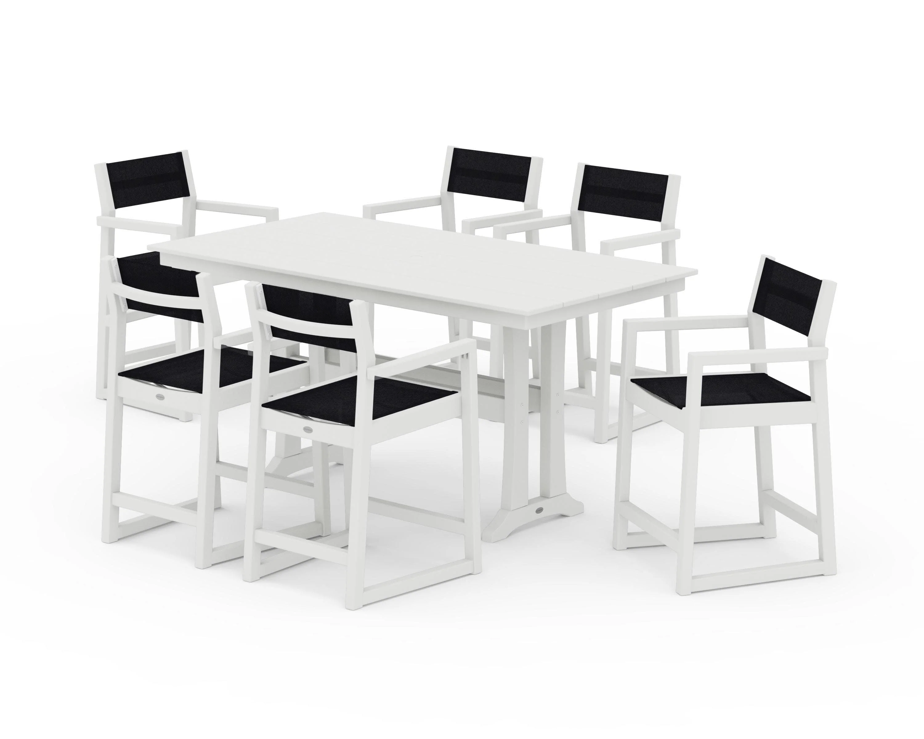 EDGE Sling Arm Chair 7-Piece Farmhouse Counter Set with Trestle Legs - Image 10