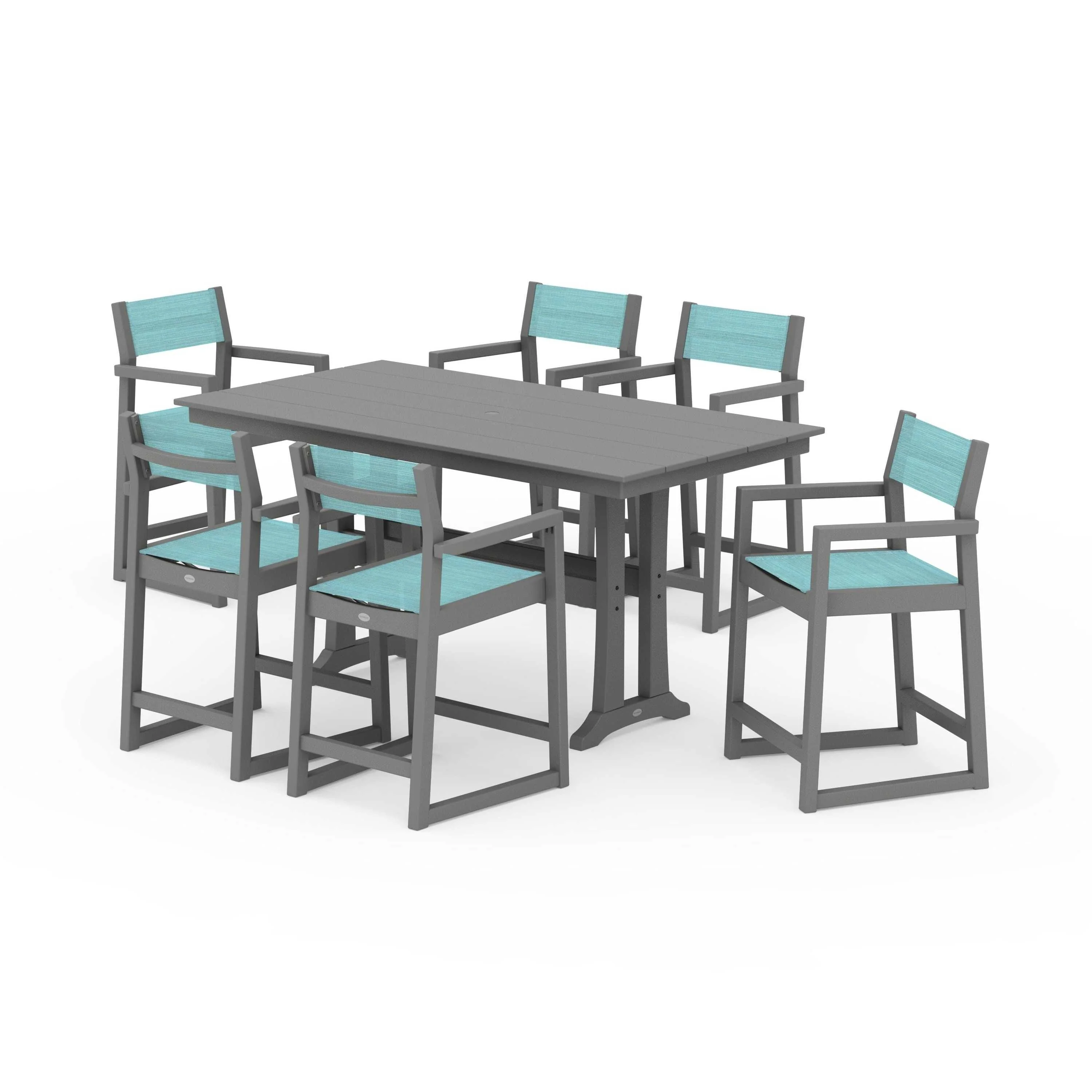 EDGE Sling Arm Chair 7-Piece Farmhouse Counter Set with Trestle Legs - Image 100