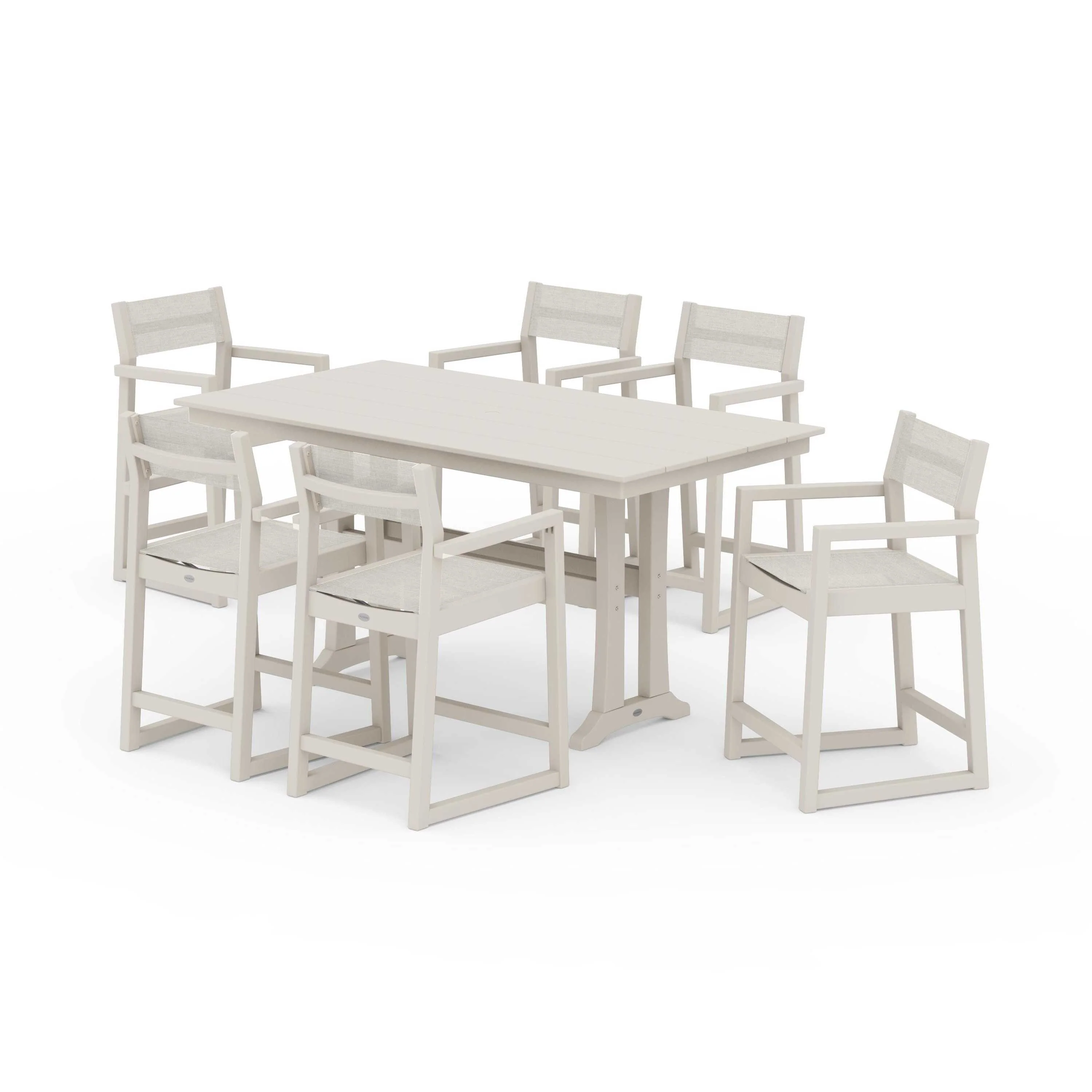 EDGE Sling Arm Chair 7-Piece Farmhouse Counter Set with Trestle Legs - Image 101