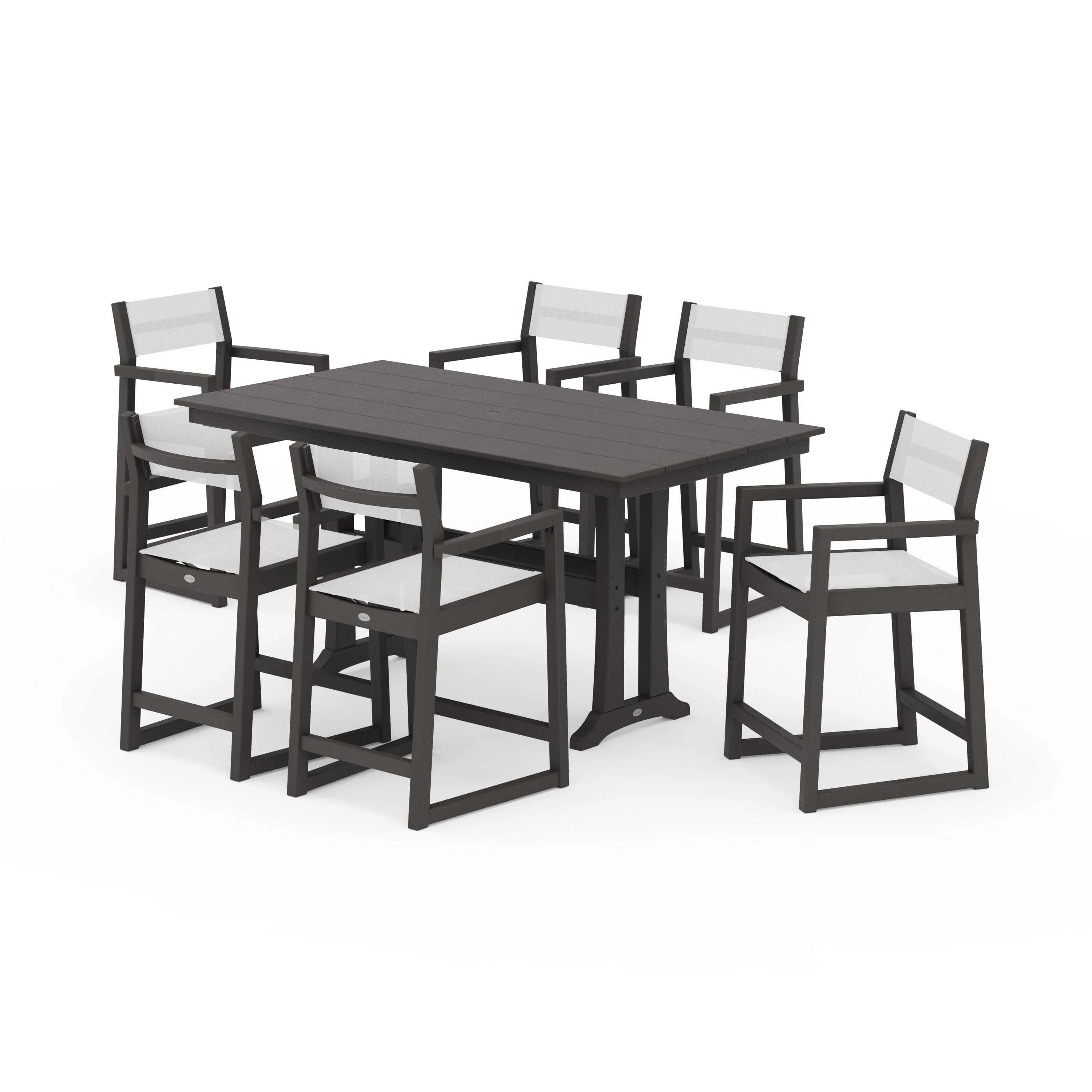 EDGE Sling Arm Chair 7-Piece Farmhouse Counter Set with Trestle Legs - Image 102