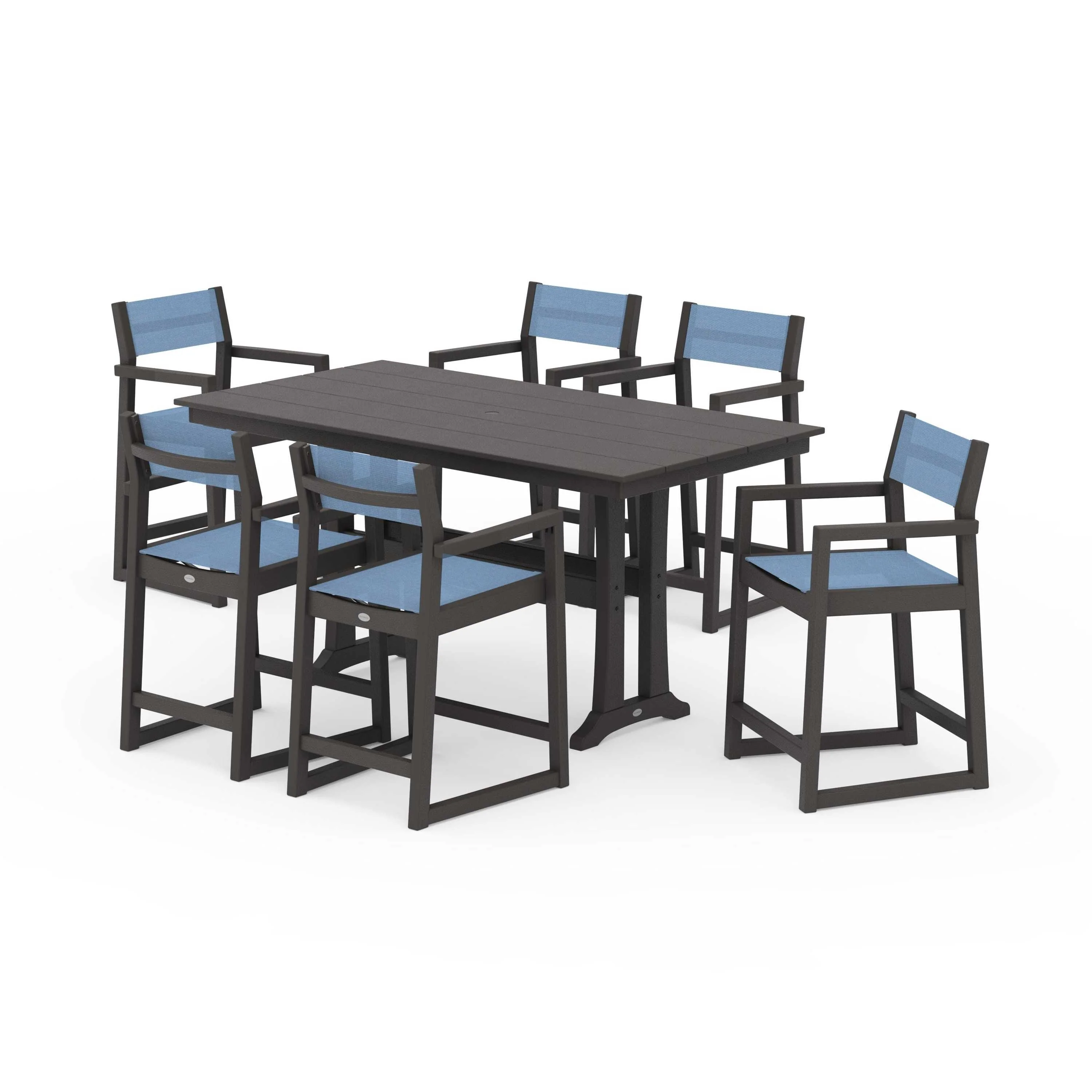 EDGE Sling Arm Chair 7-Piece Farmhouse Counter Set with Trestle Legs - Image 104