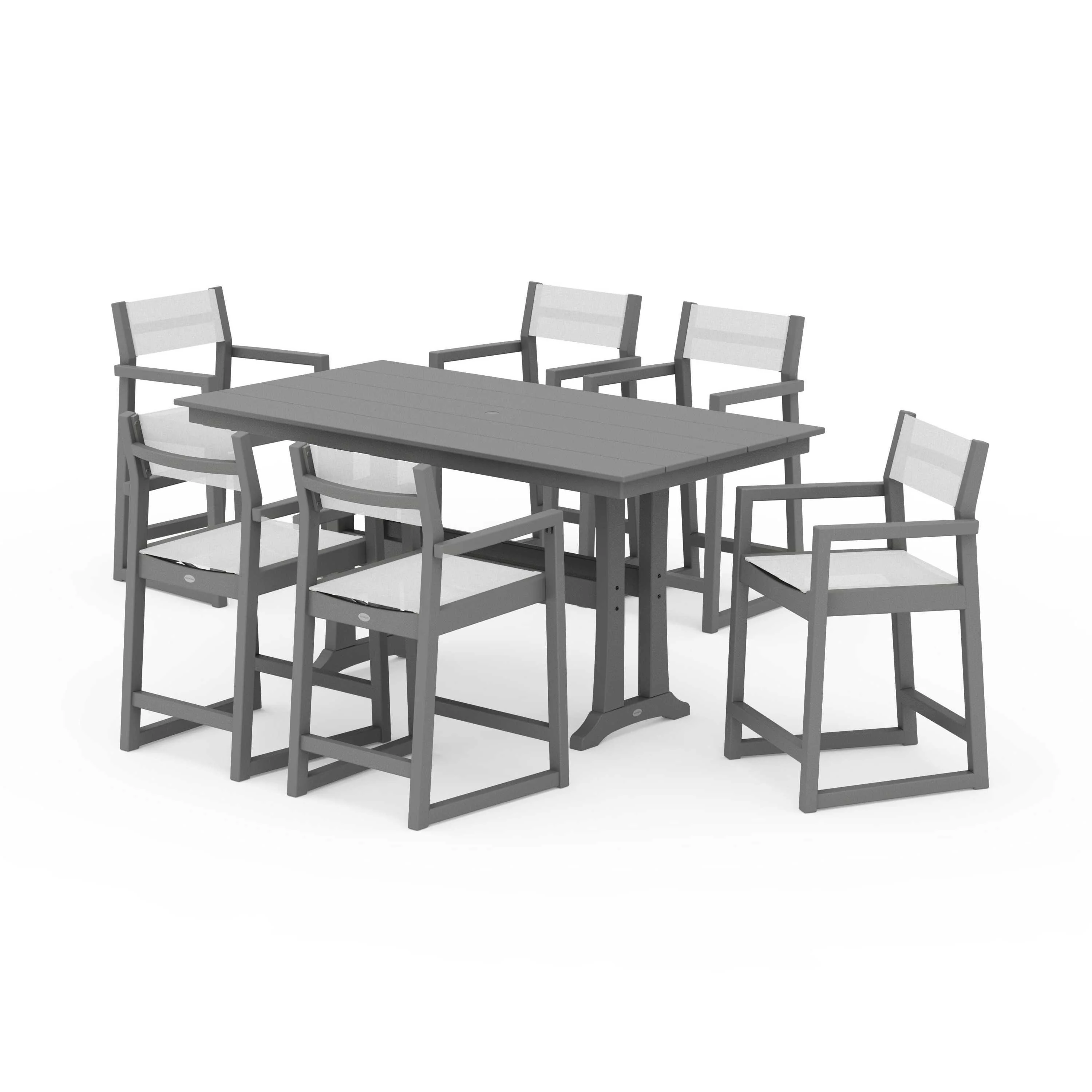 EDGE Sling Arm Chair 7-Piece Farmhouse Counter Set with Trestle Legs - Image 107