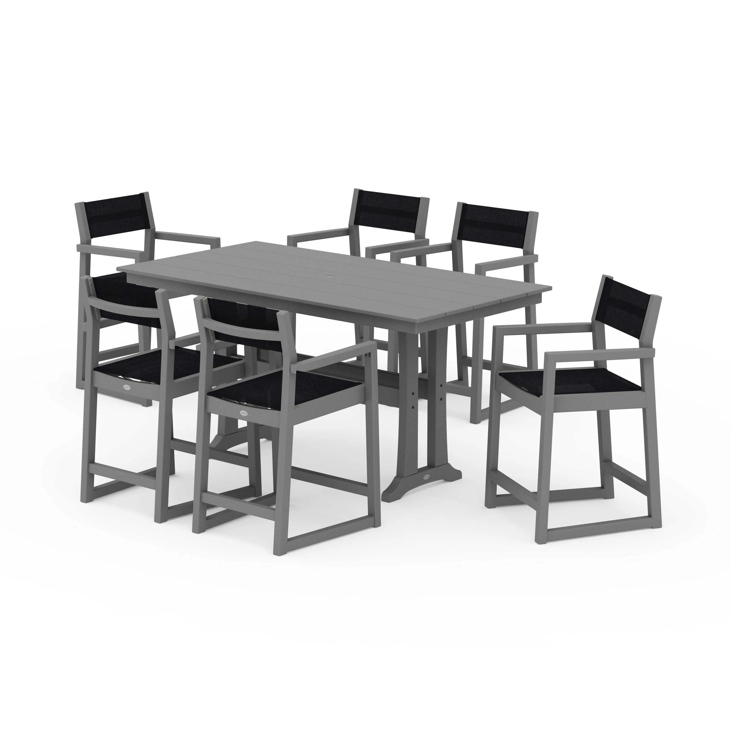 EDGE Sling Arm Chair 7-Piece Farmhouse Counter Set with Trestle Legs - Image 109