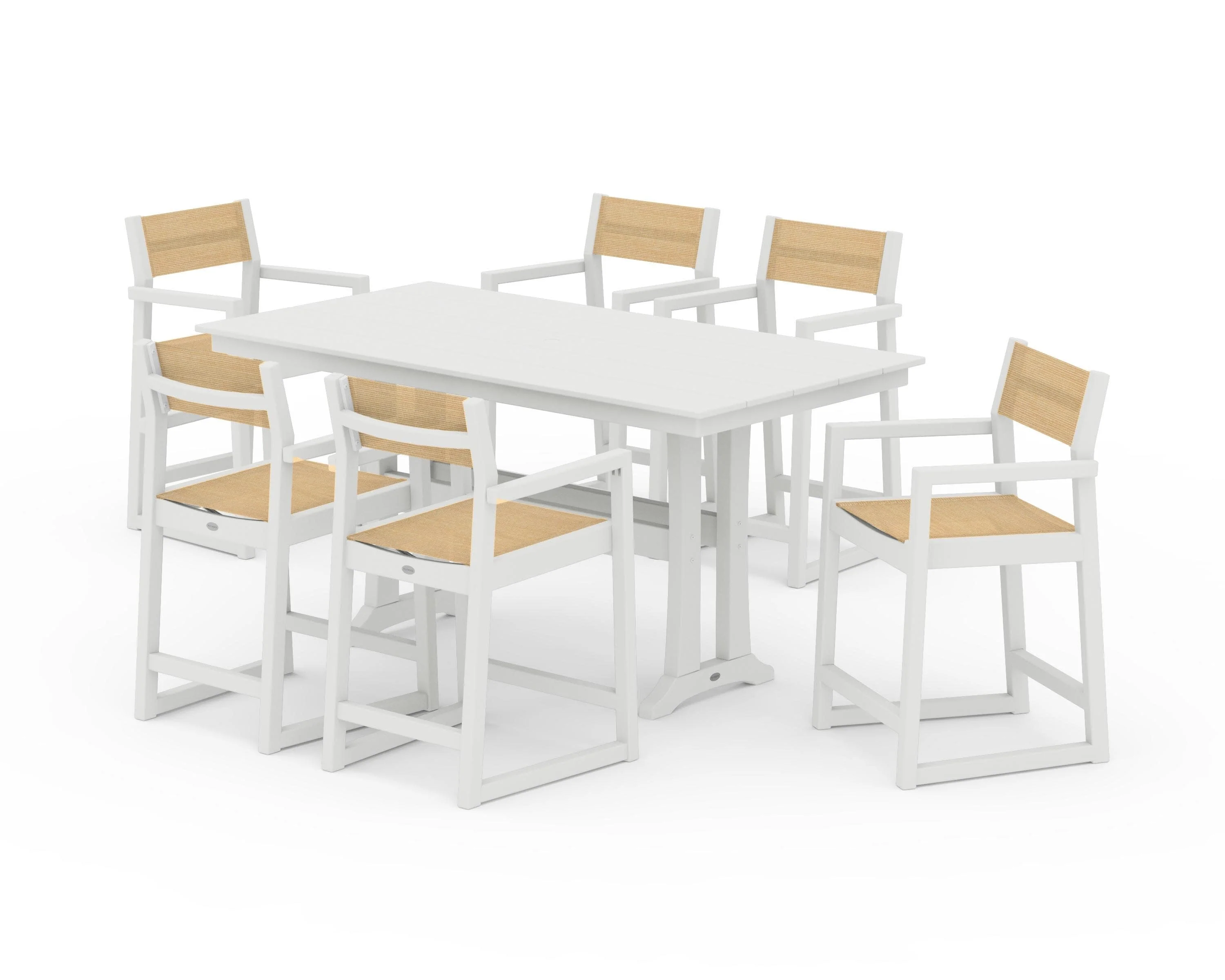 EDGE Sling Arm Chair 7-Piece Farmhouse Counter Set with Trestle Legs - Image 11