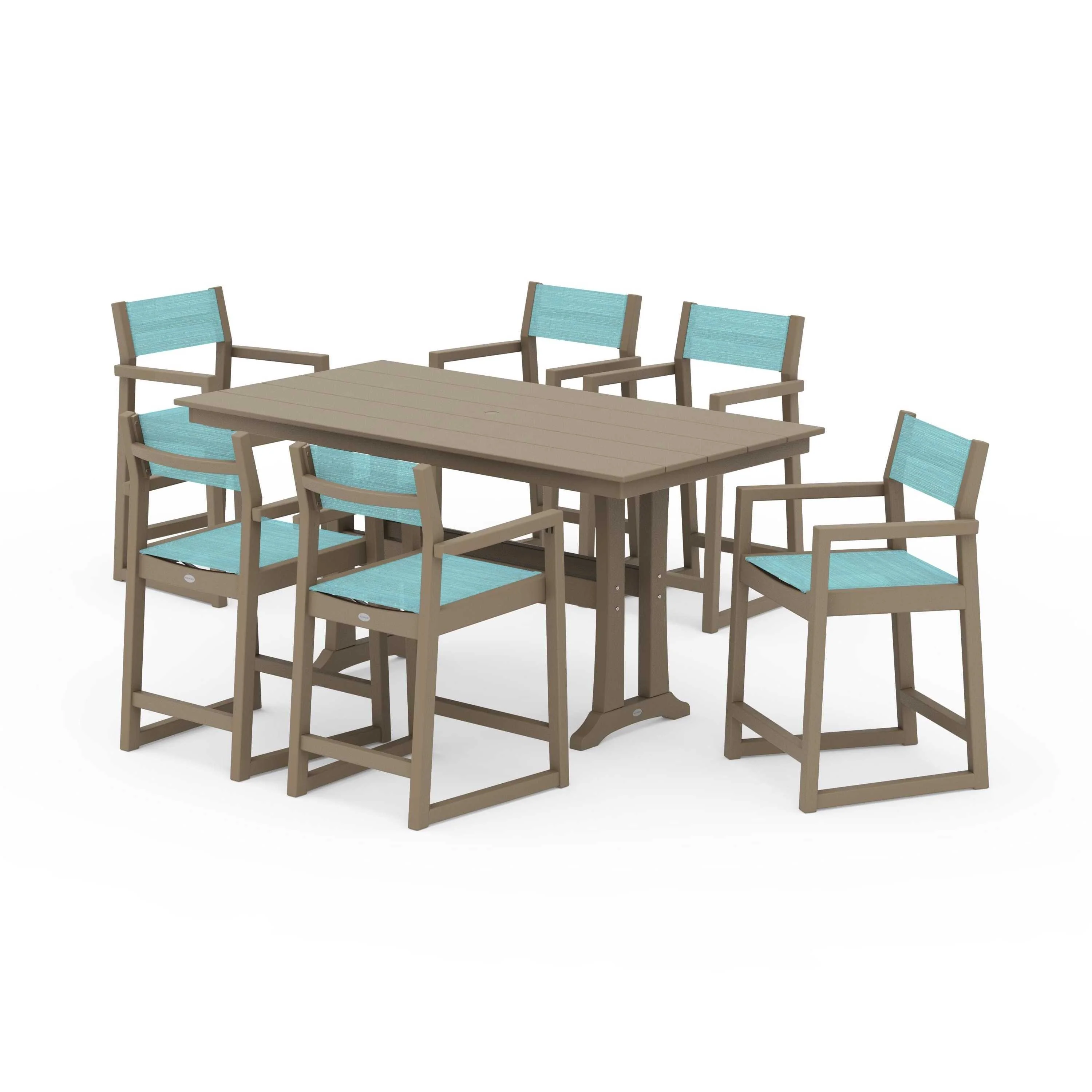 EDGE Sling Arm Chair 7-Piece Farmhouse Counter Set with Trestle Legs - Image 110