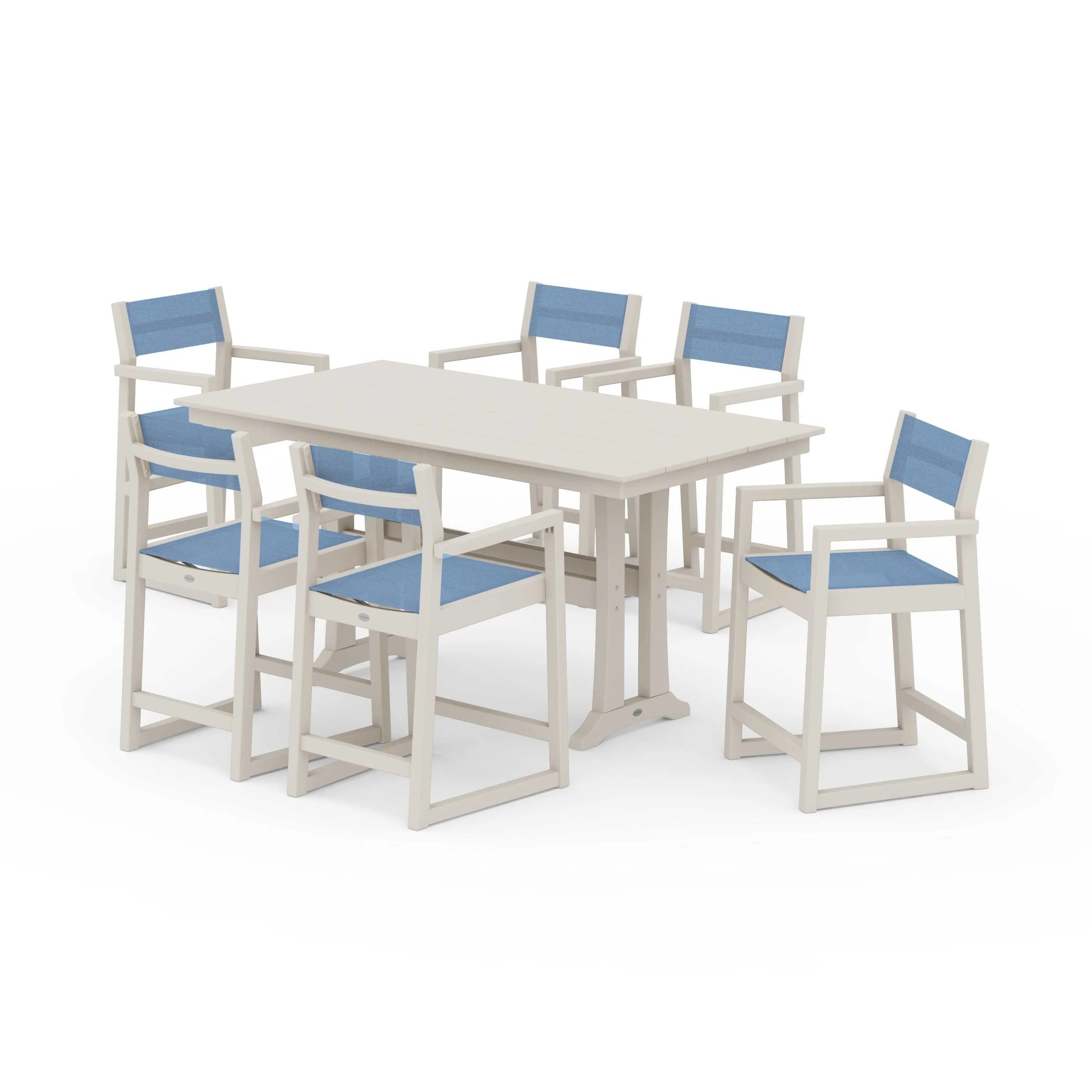 EDGE Sling Arm Chair 7-Piece Farmhouse Counter Set with Trestle Legs - Image 112