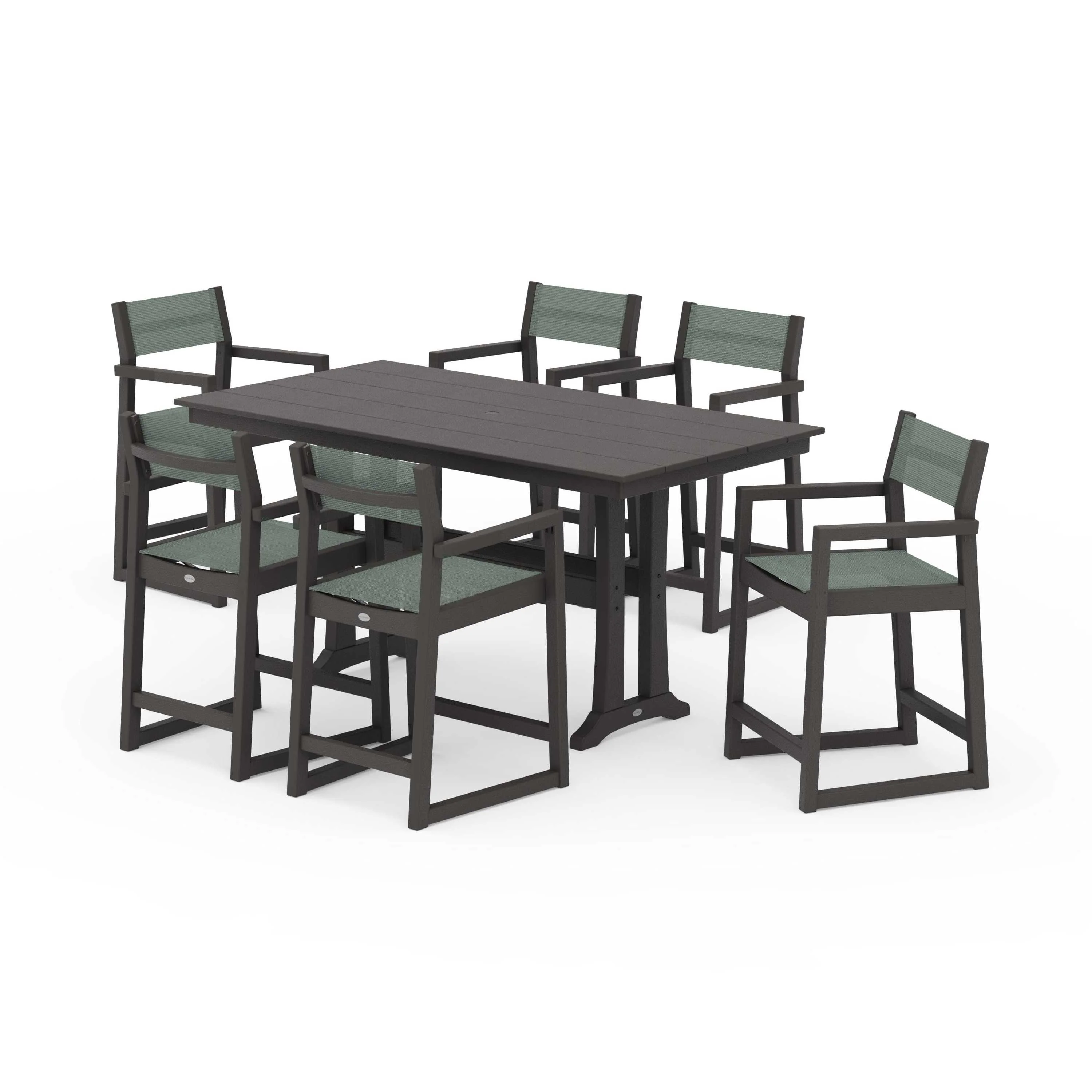 EDGE Sling Arm Chair 7-Piece Farmhouse Counter Set with Trestle Legs - Image 115