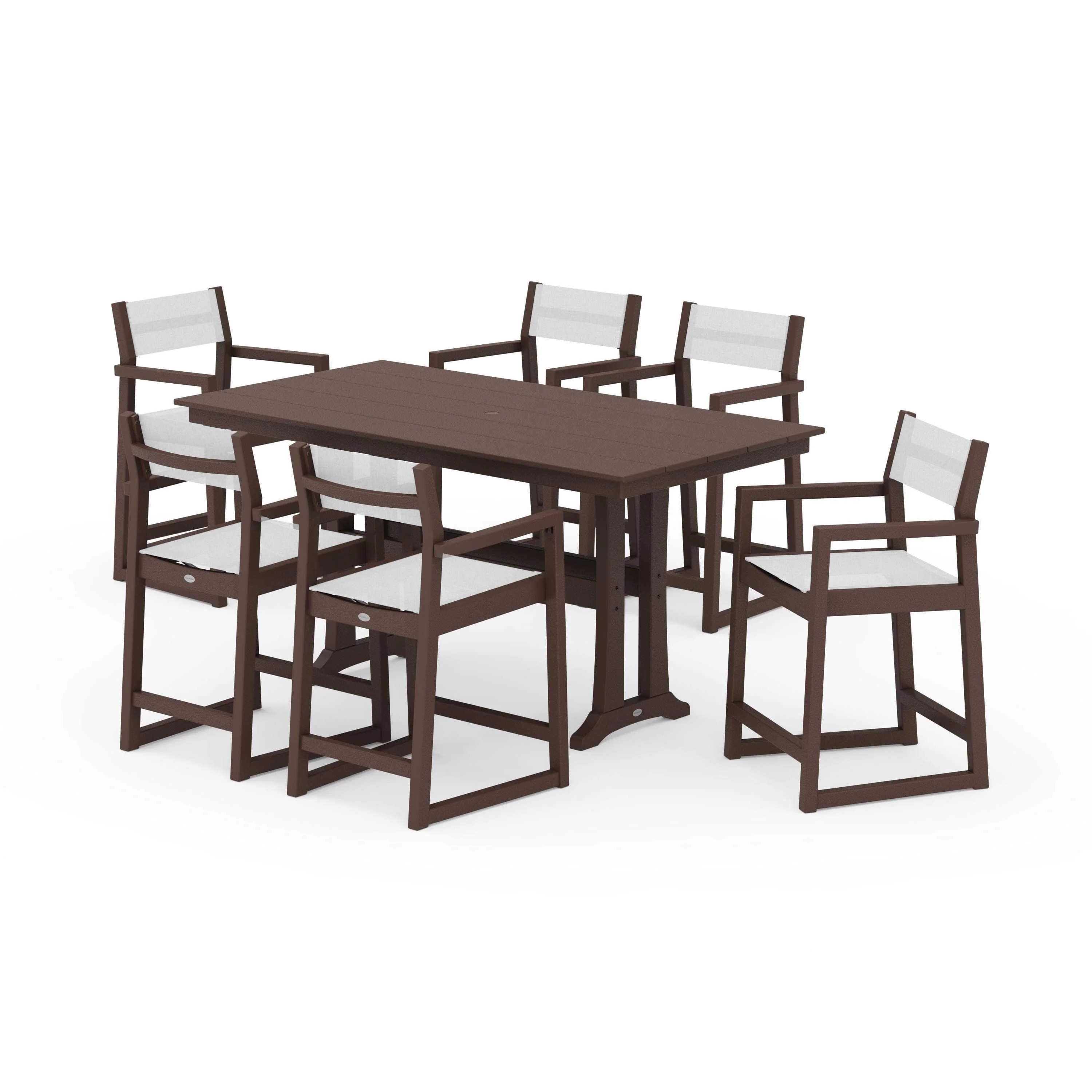 EDGE Sling Arm Chair 7-Piece Farmhouse Counter Set with Trestle Legs - Image 116