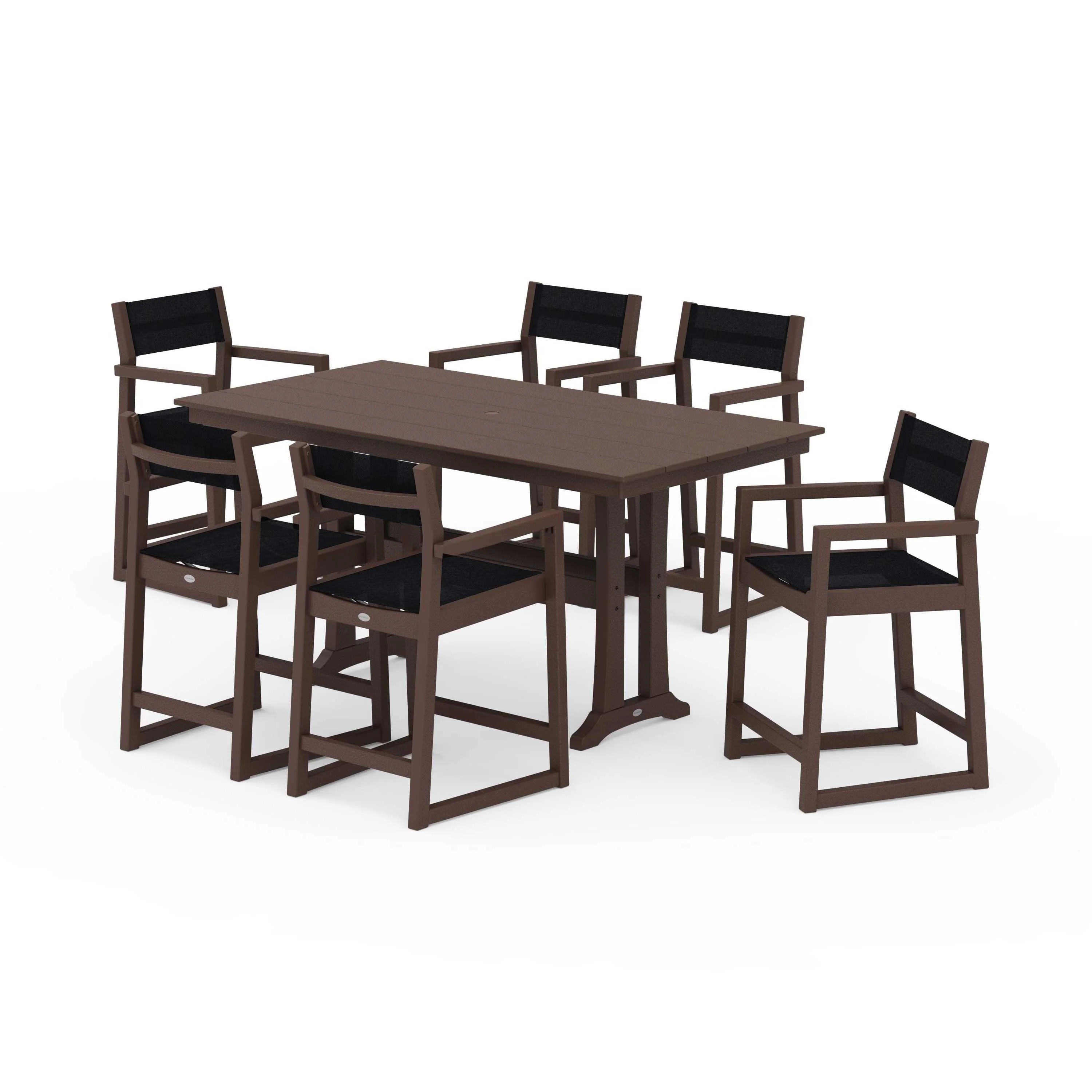 EDGE Sling Arm Chair 7-Piece Farmhouse Counter Set with Trestle Legs - Image 117