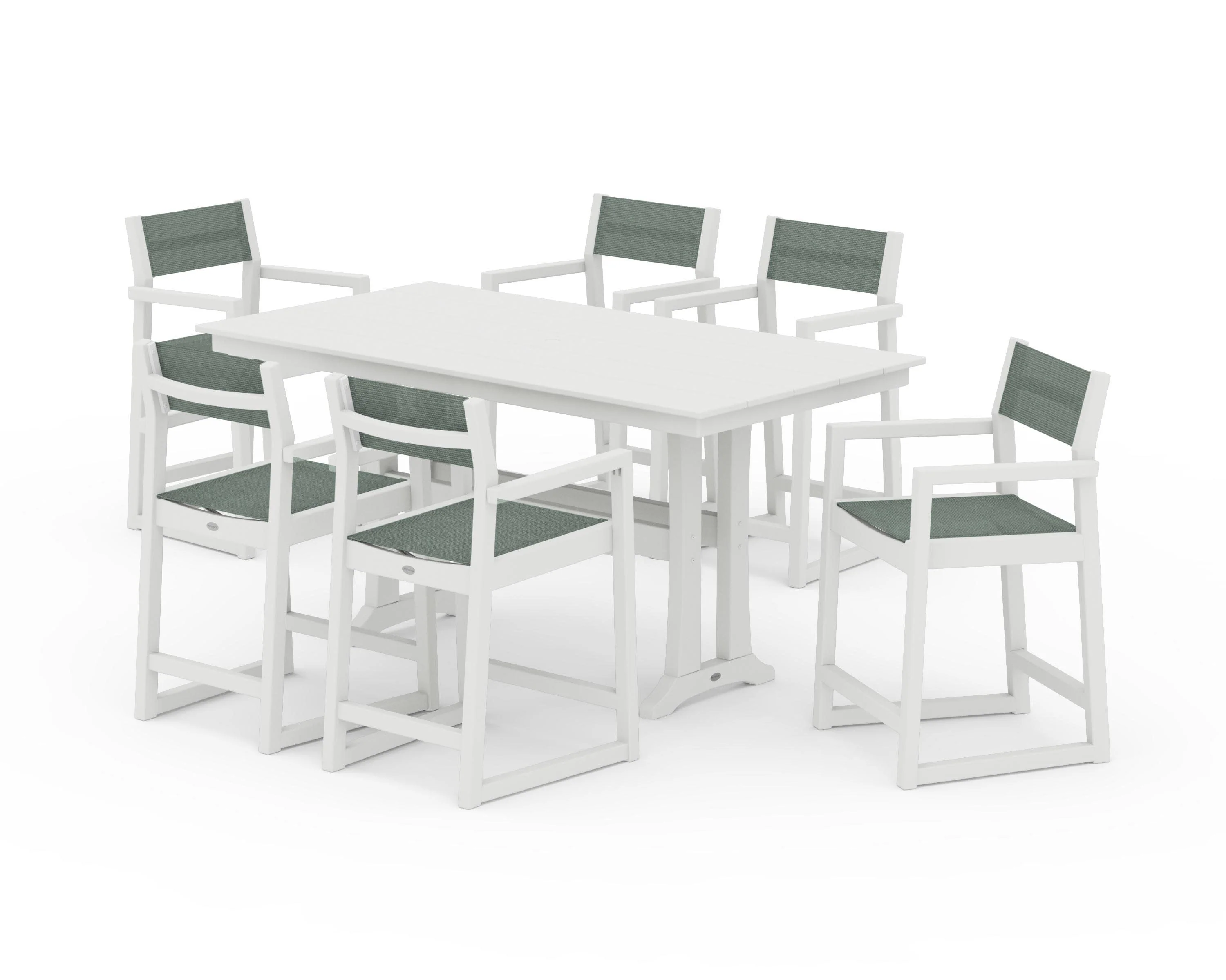 EDGE Sling Arm Chair 7-Piece Farmhouse Counter Set with Trestle Legs - Image 12