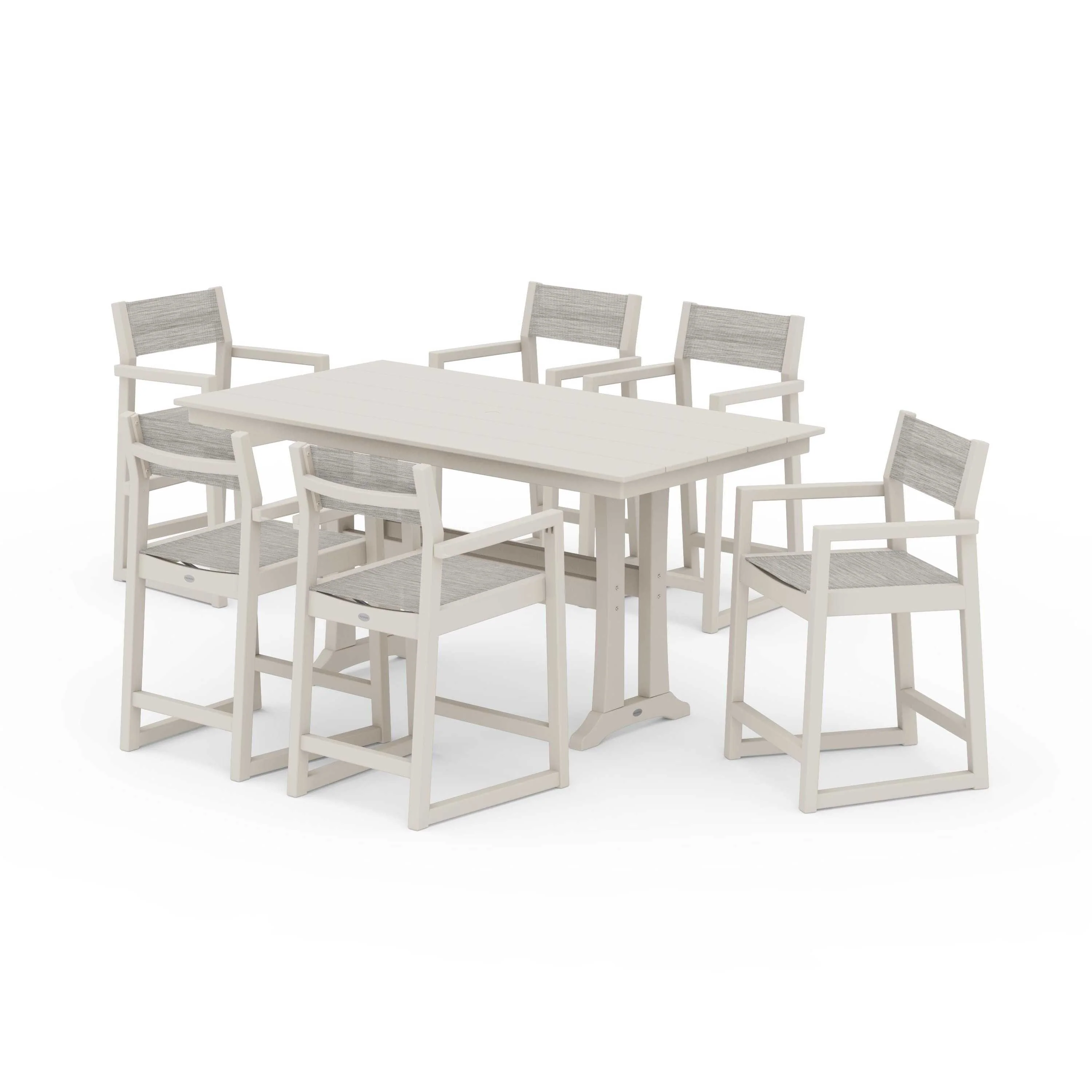 EDGE Sling Arm Chair 7-Piece Farmhouse Counter Set with Trestle Legs - Image 120