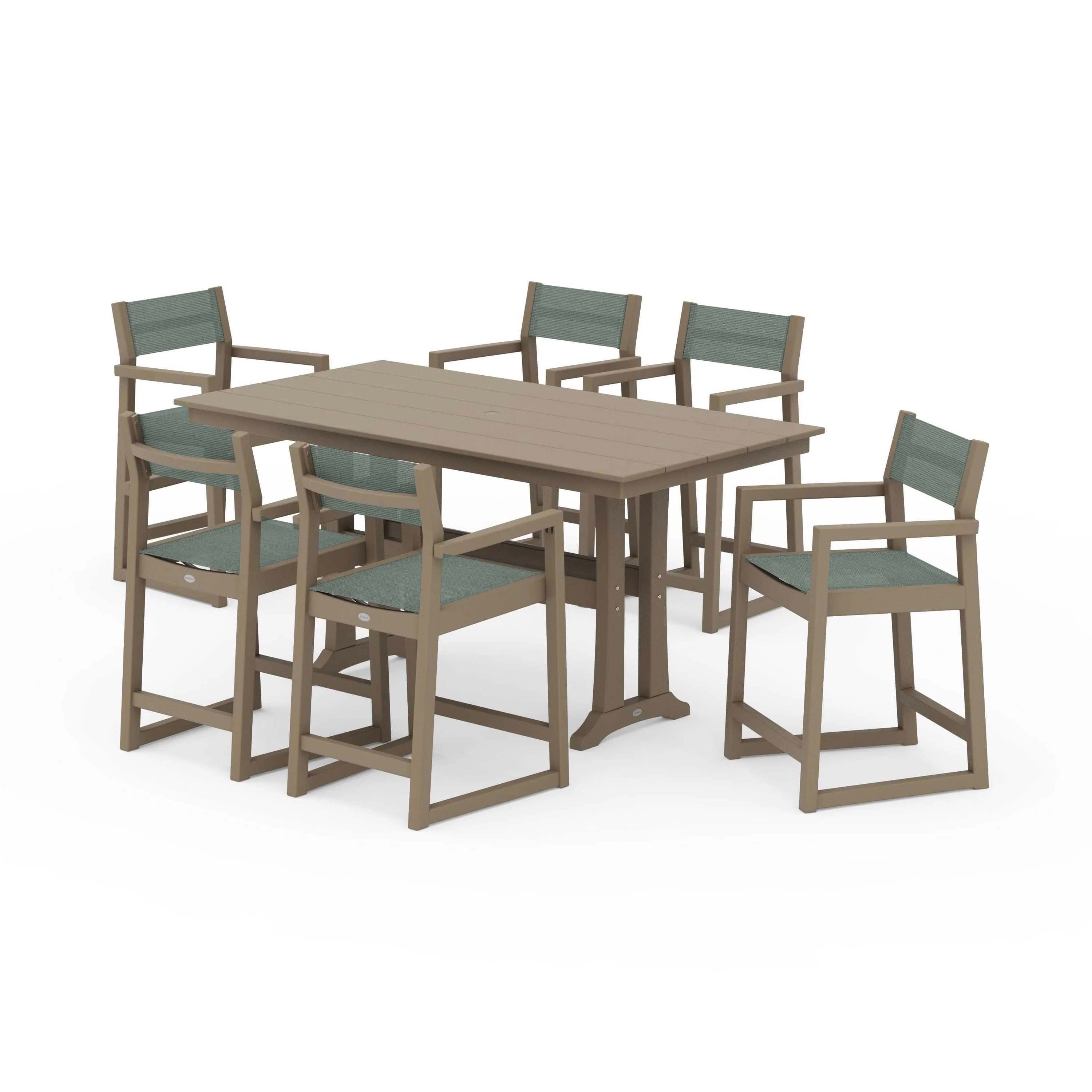 EDGE Sling Arm Chair 7-Piece Farmhouse Counter Set with Trestle Legs - Image 121
