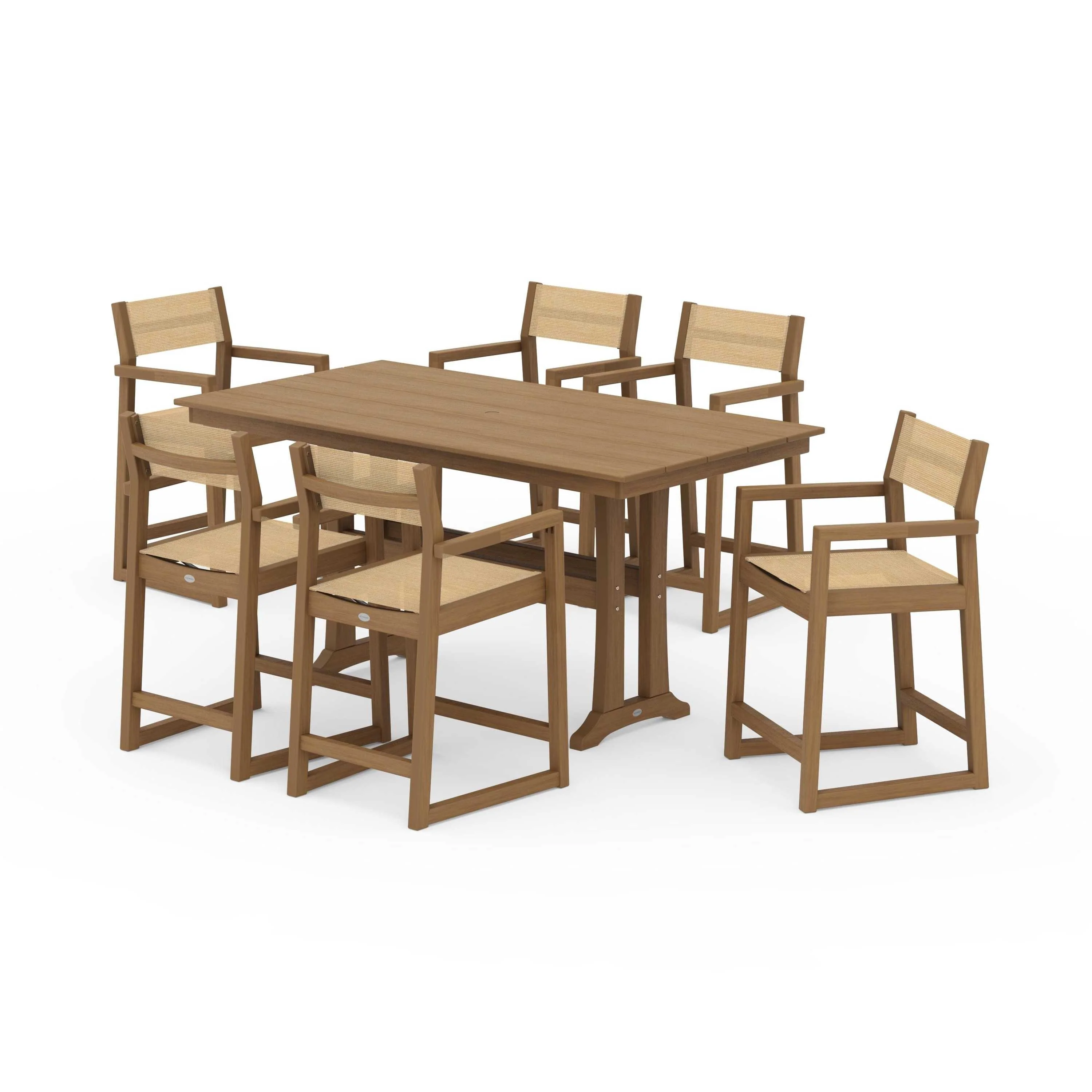 EDGE Sling Arm Chair 7-Piece Farmhouse Counter Set with Trestle Legs - Image 122