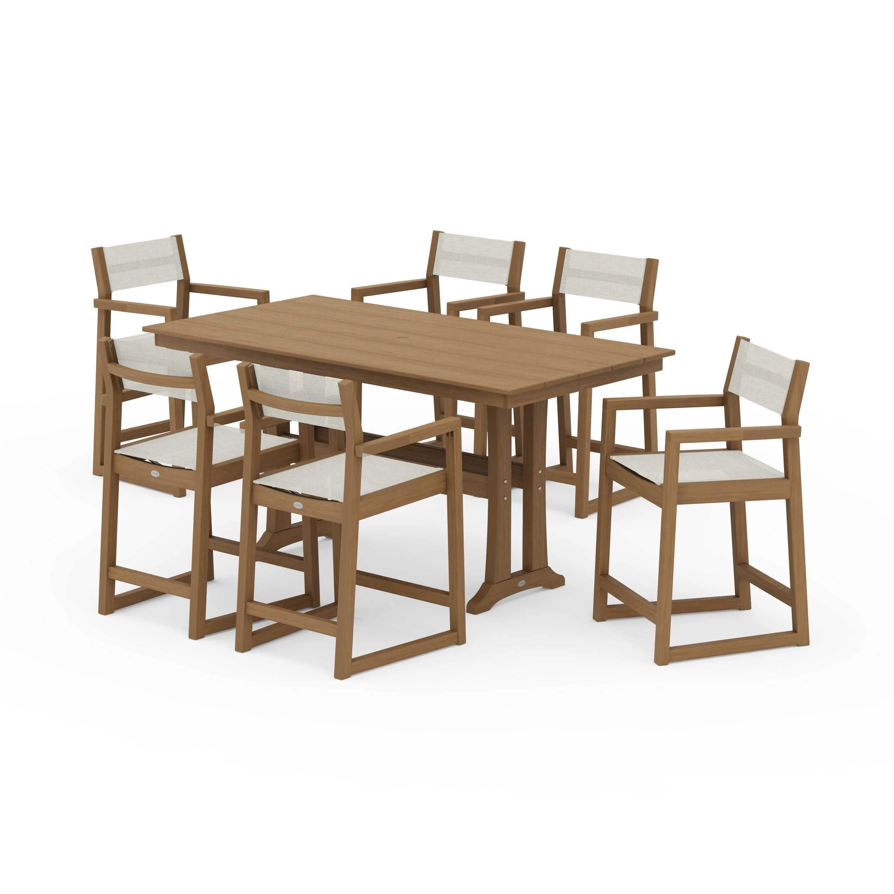 EDGE Sling Arm Chair 7-Piece Farmhouse Counter Set with Trestle Legs - Image 123
