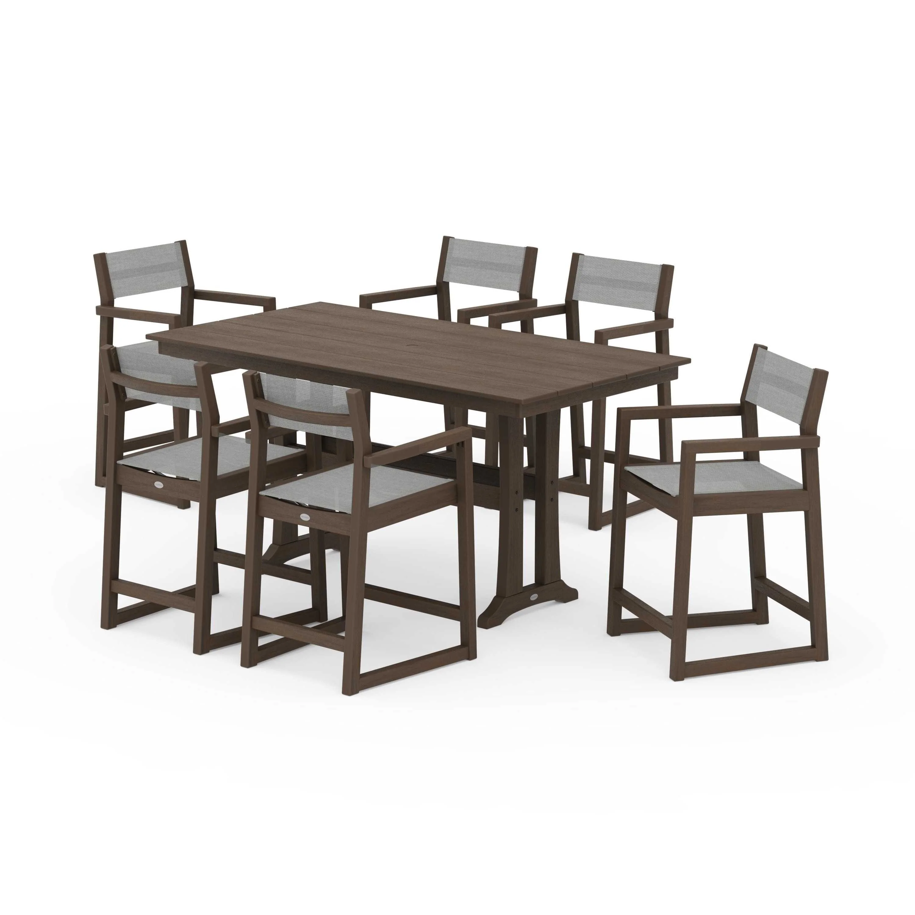 EDGE Sling Arm Chair 7-Piece Farmhouse Counter Set with Trestle Legs - Image 124
