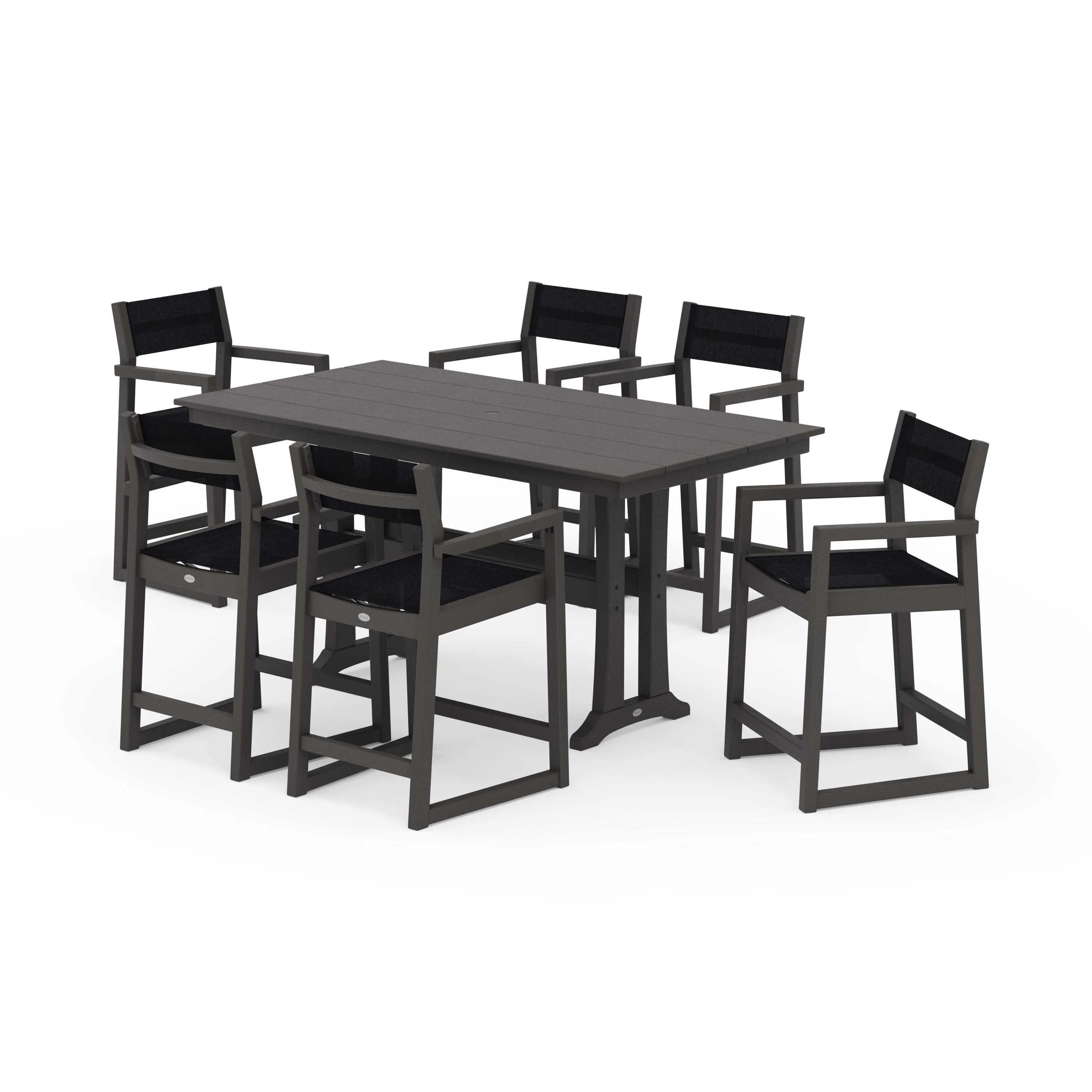 EDGE Sling Arm Chair 7-Piece Farmhouse Counter Set with Trestle Legs - Image 125