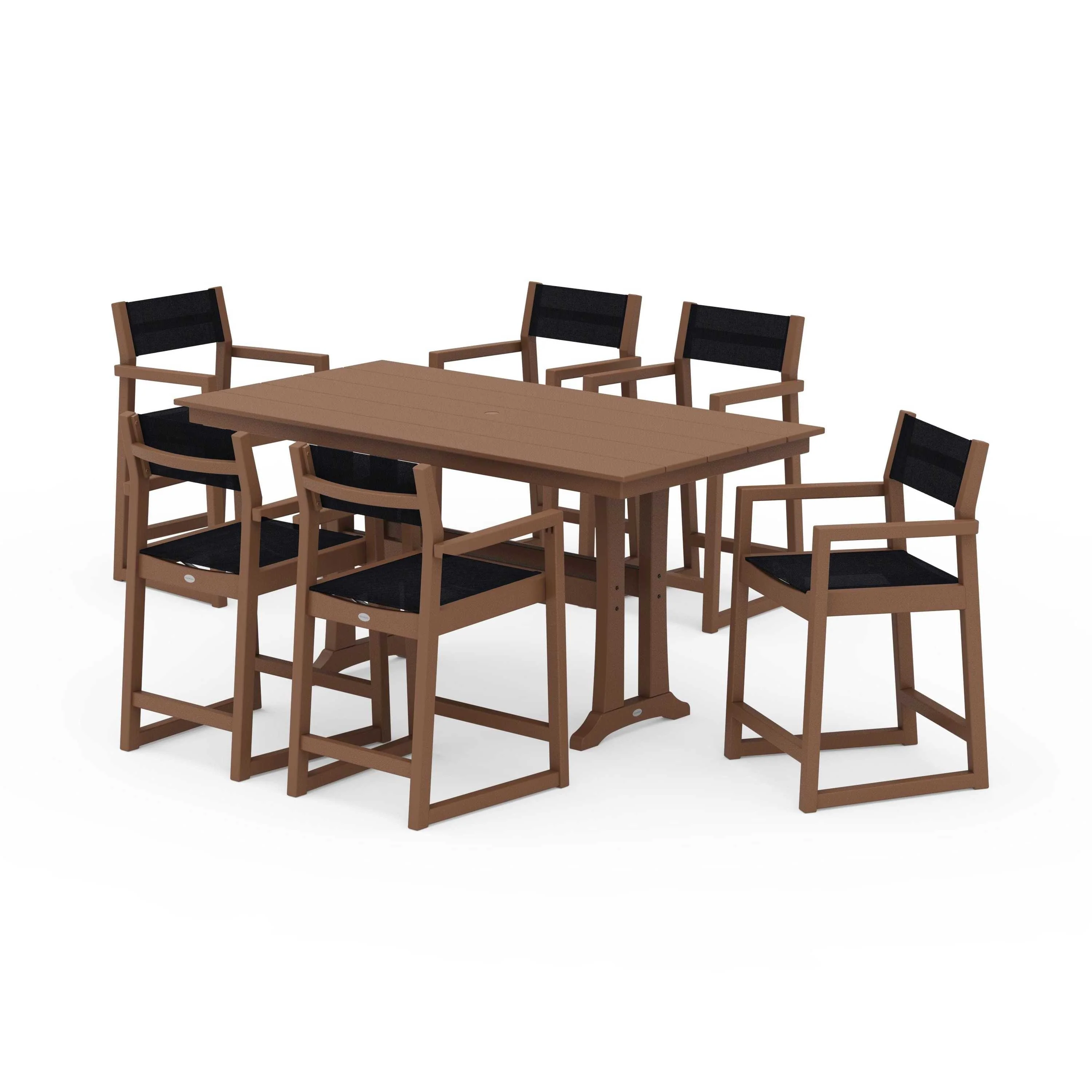 EDGE Sling Arm Chair 7-Piece Farmhouse Counter Set with Trestle Legs - Image 126