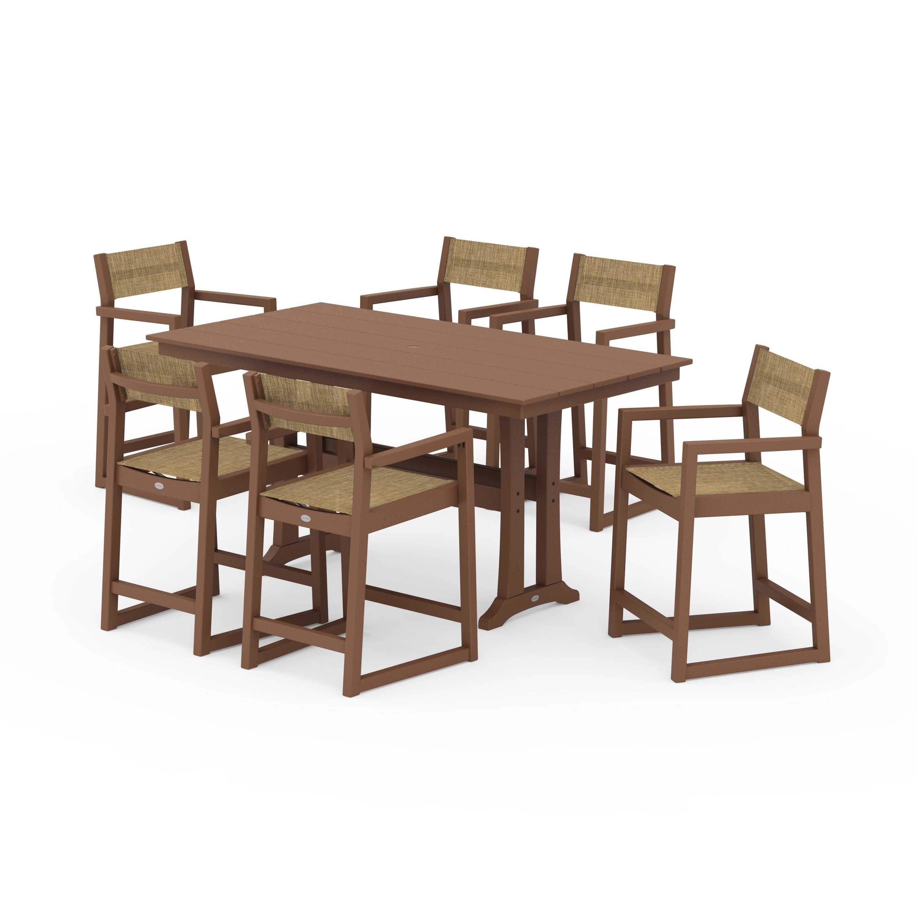 EDGE Sling Arm Chair 7-Piece Farmhouse Counter Set with Trestle Legs - Image 127