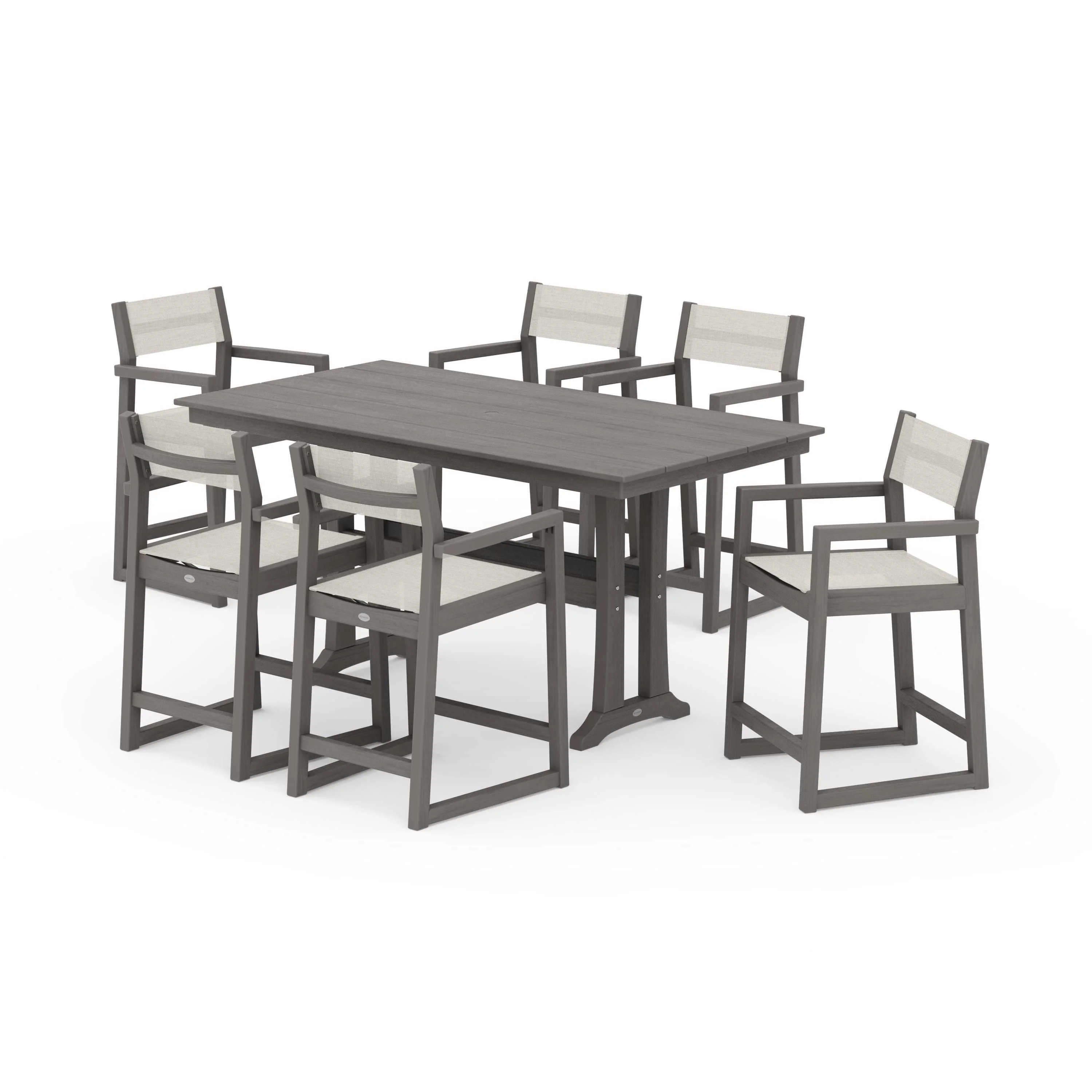 EDGE Sling Arm Chair 7-Piece Farmhouse Counter Set with Trestle Legs - Image 129