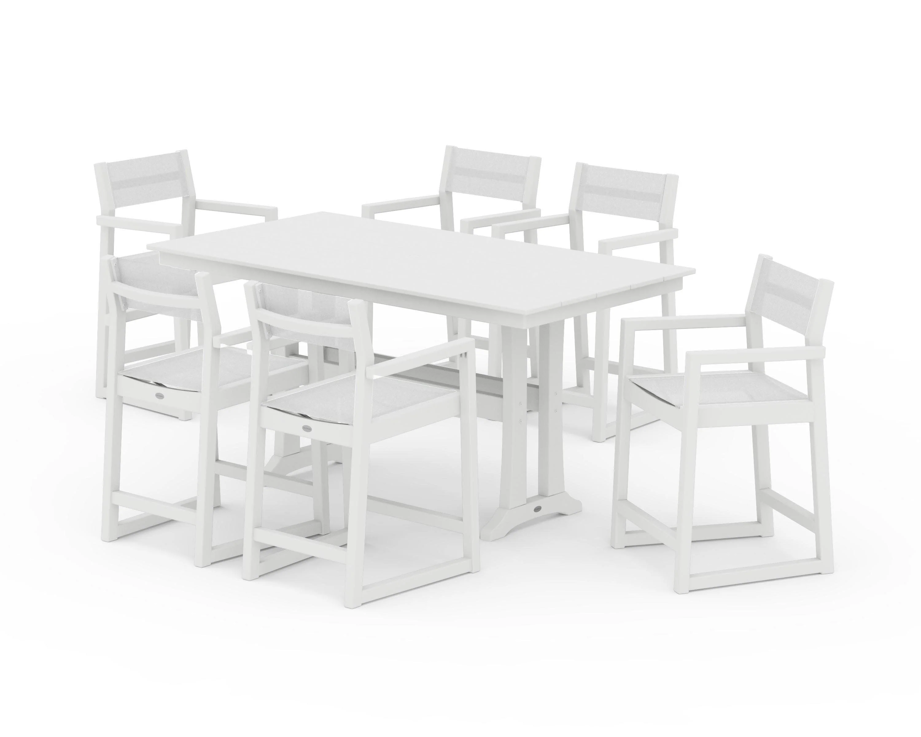 EDGE Sling Arm Chair 7-Piece Farmhouse Counter Set with Trestle Legs - Image 13