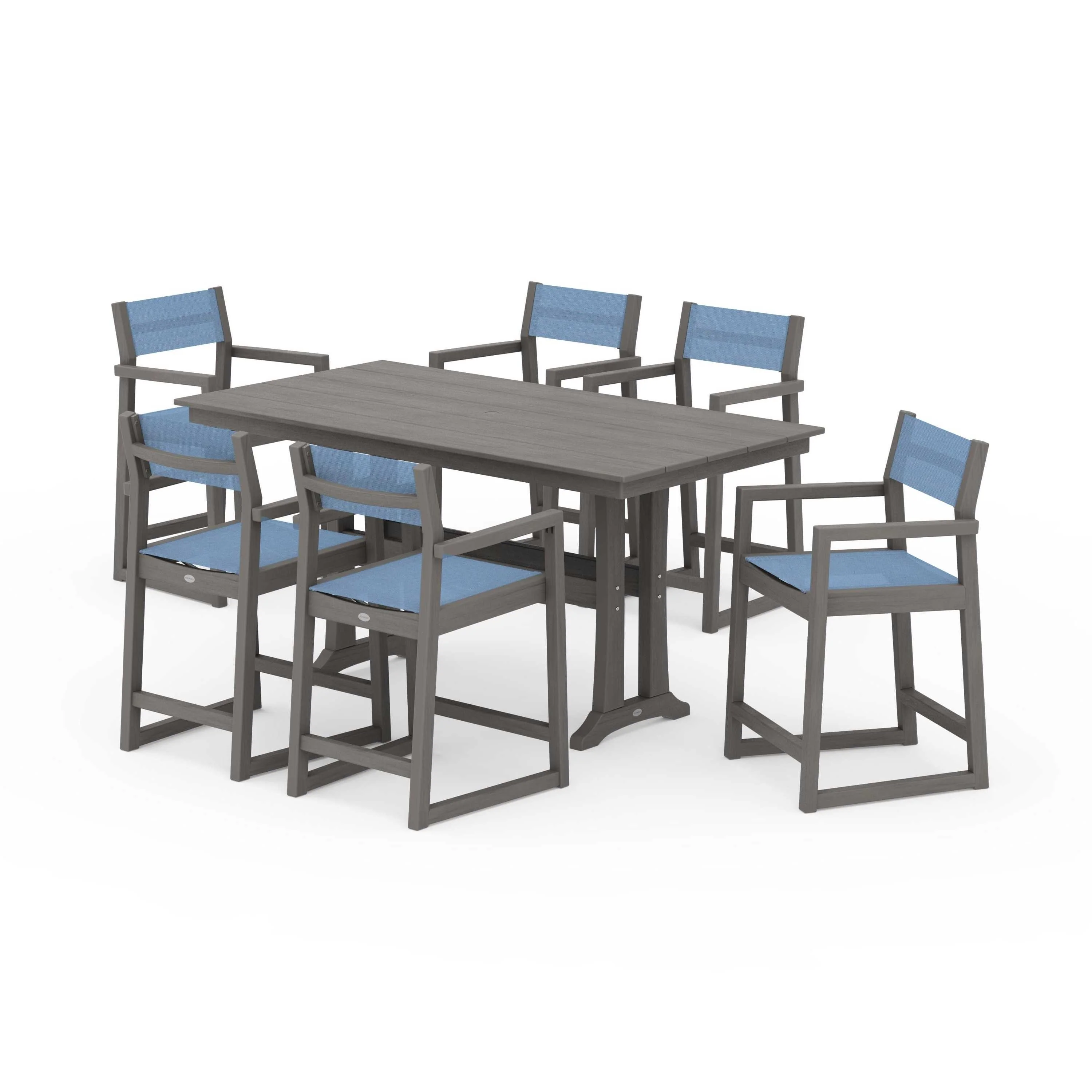 EDGE Sling Arm Chair 7-Piece Farmhouse Counter Set with Trestle Legs - Image 130