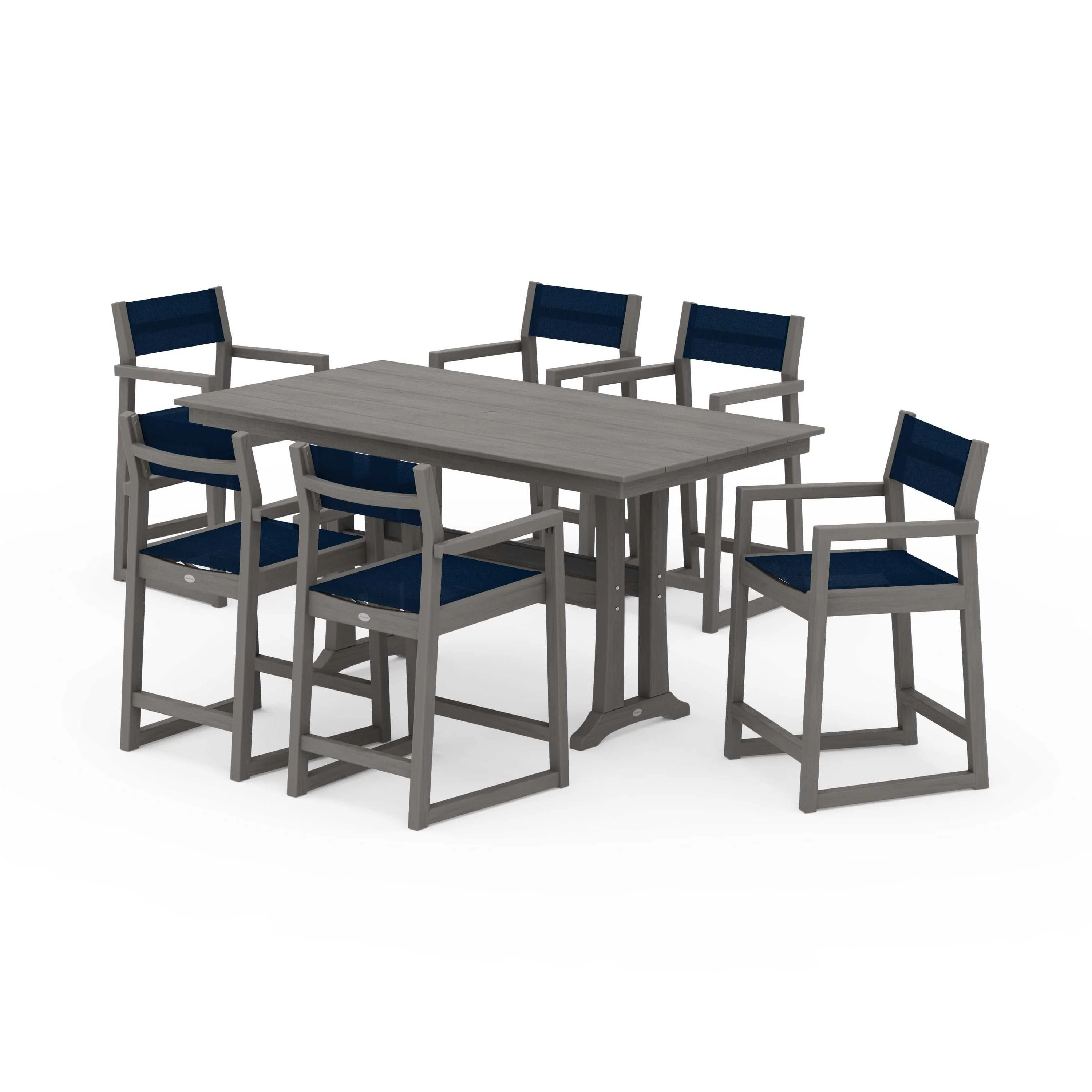 EDGE Sling Arm Chair 7-Piece Farmhouse Counter Set with Trestle Legs - Image 131