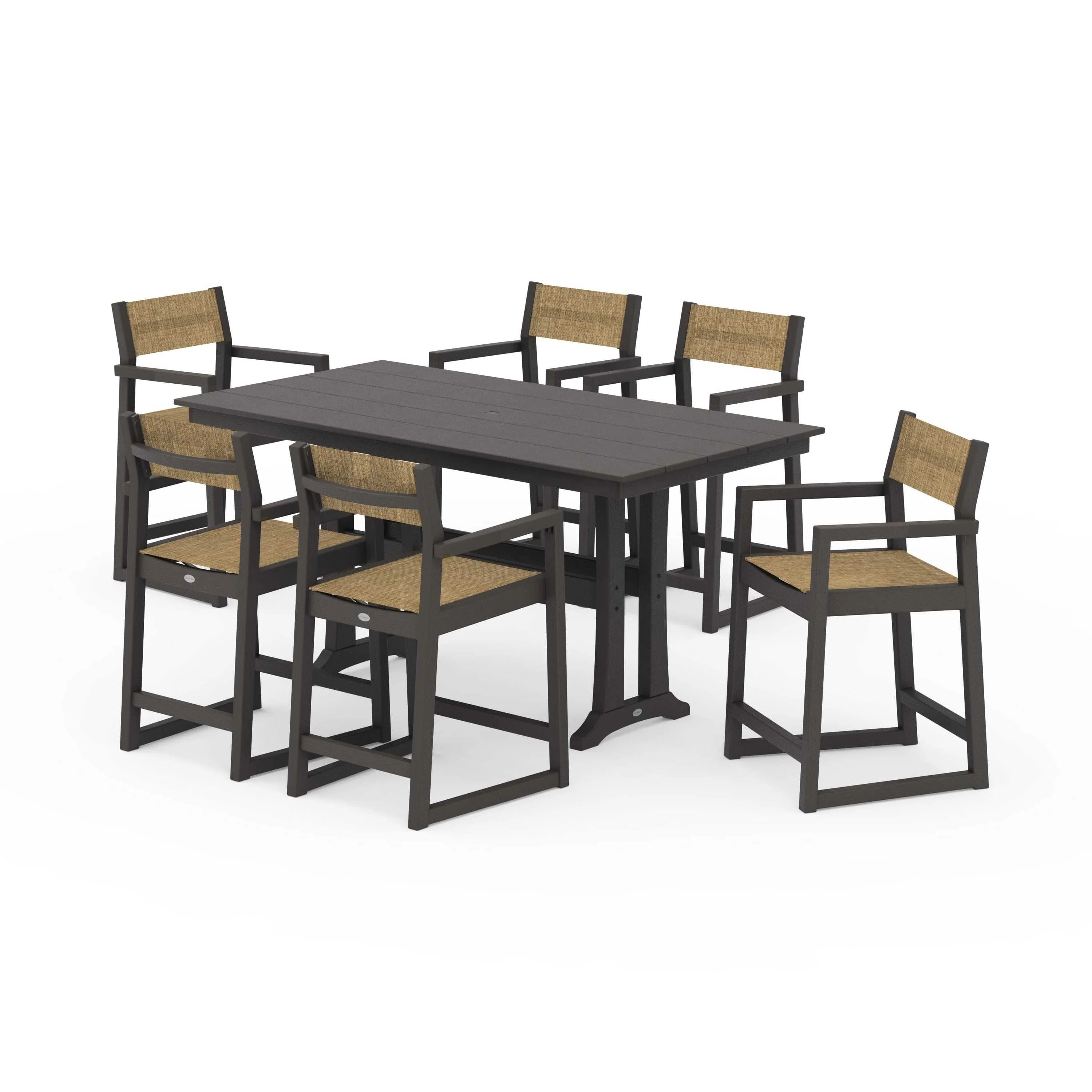 EDGE Sling Arm Chair 7-Piece Farmhouse Counter Set with Trestle Legs - Image 133