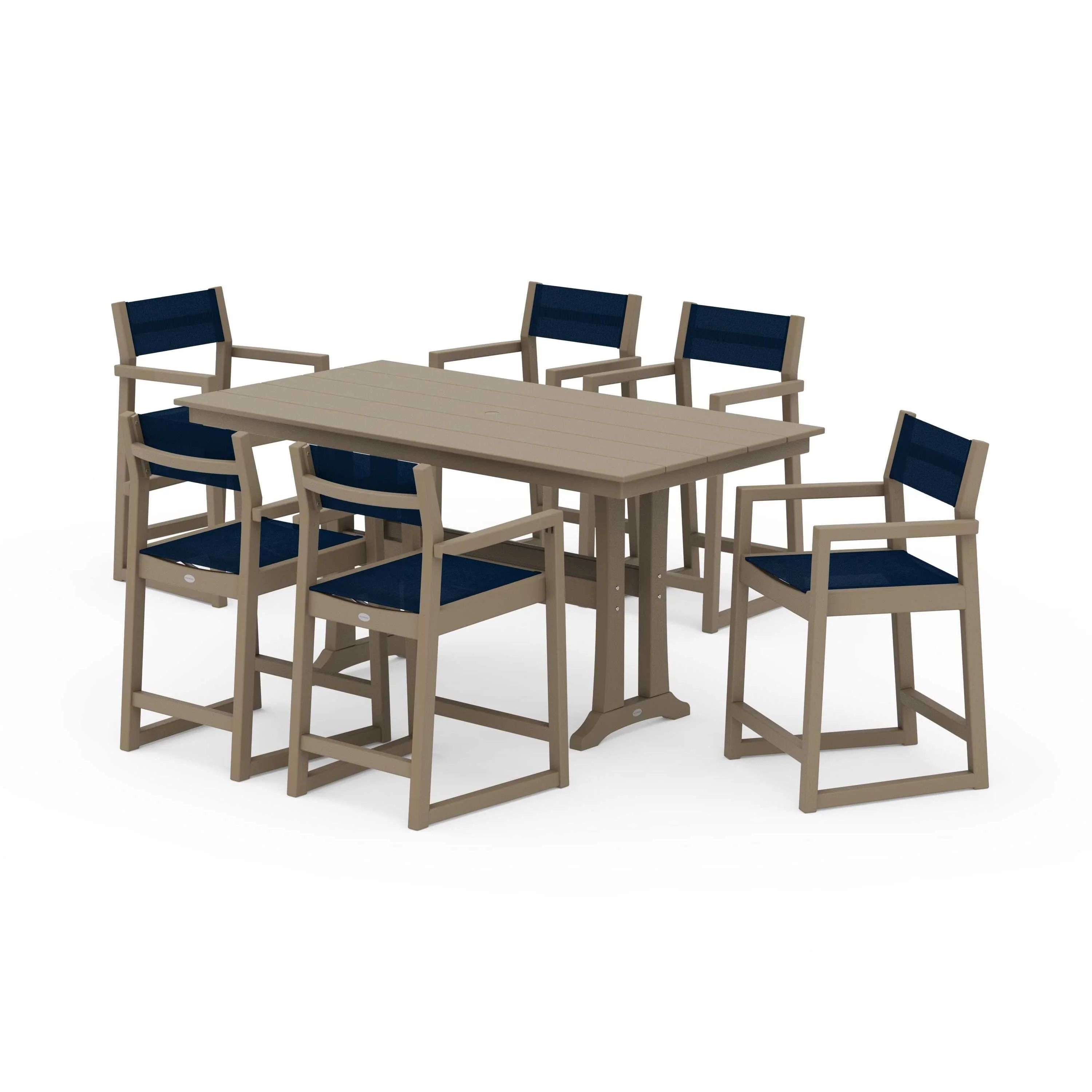 EDGE Sling Arm Chair 7-Piece Farmhouse Counter Set with Trestle Legs - Image 134