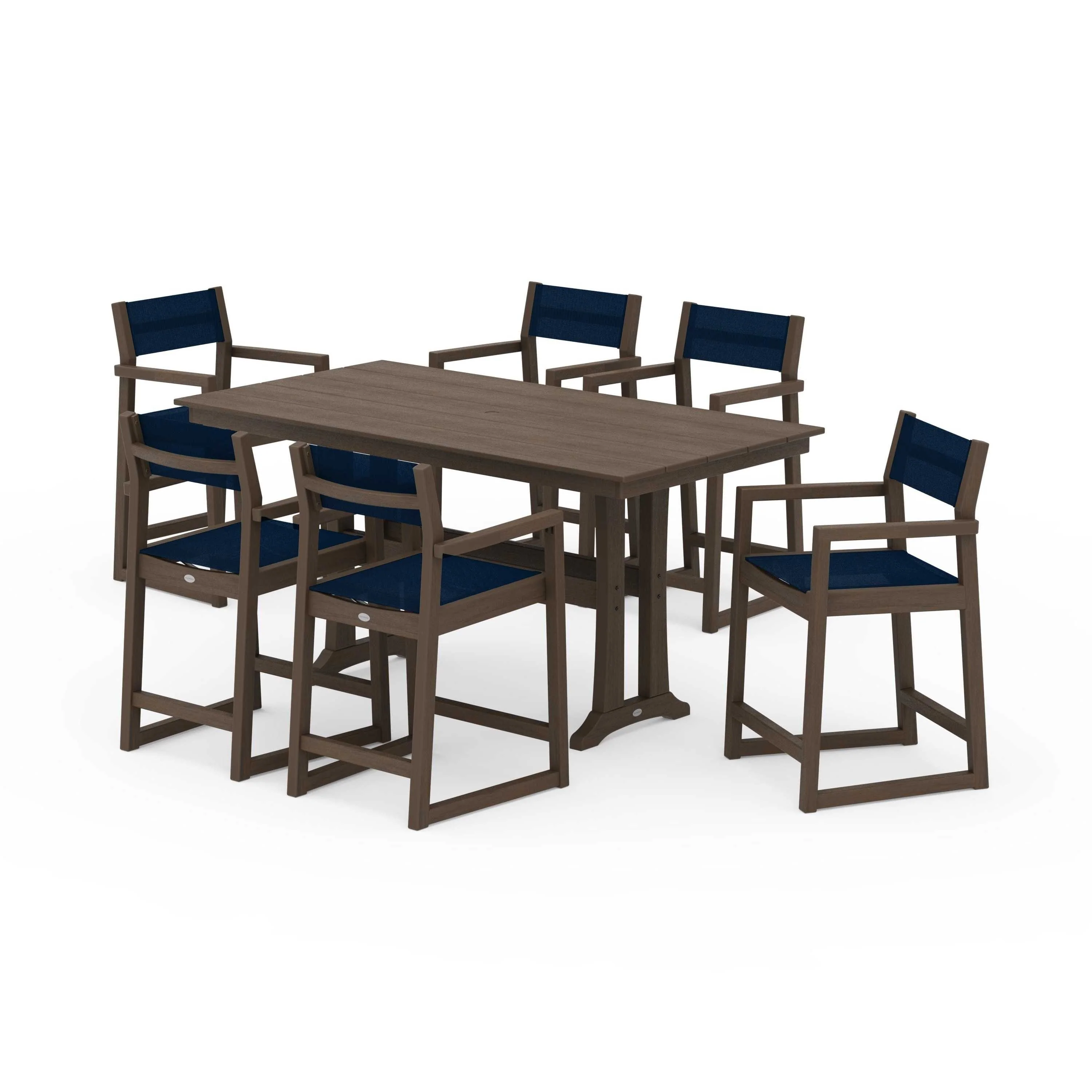 EDGE Sling Arm Chair 7-Piece Farmhouse Counter Set with Trestle Legs - Image 137