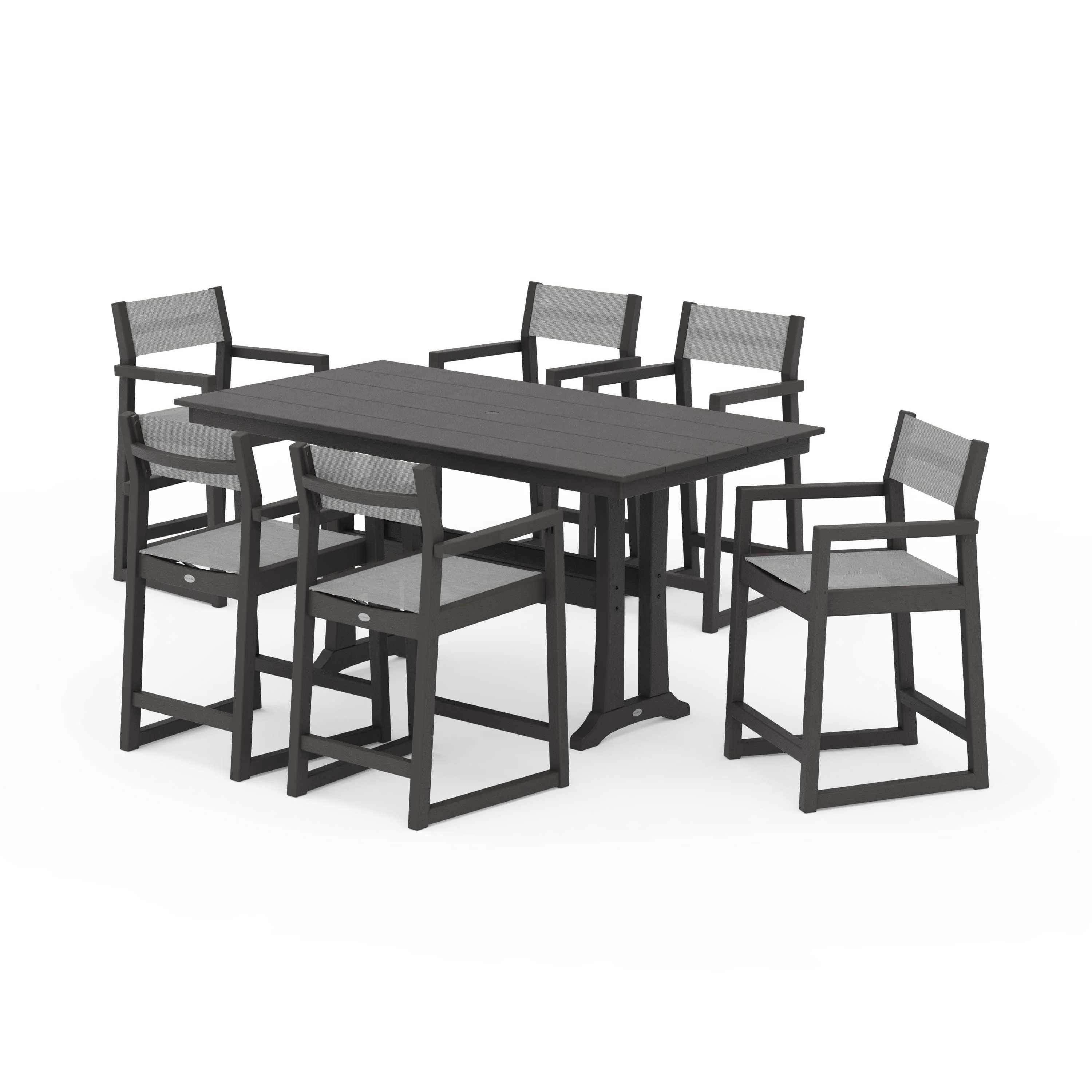 EDGE Sling Arm Chair 7-Piece Farmhouse Counter Set with Trestle Legs - Image 138