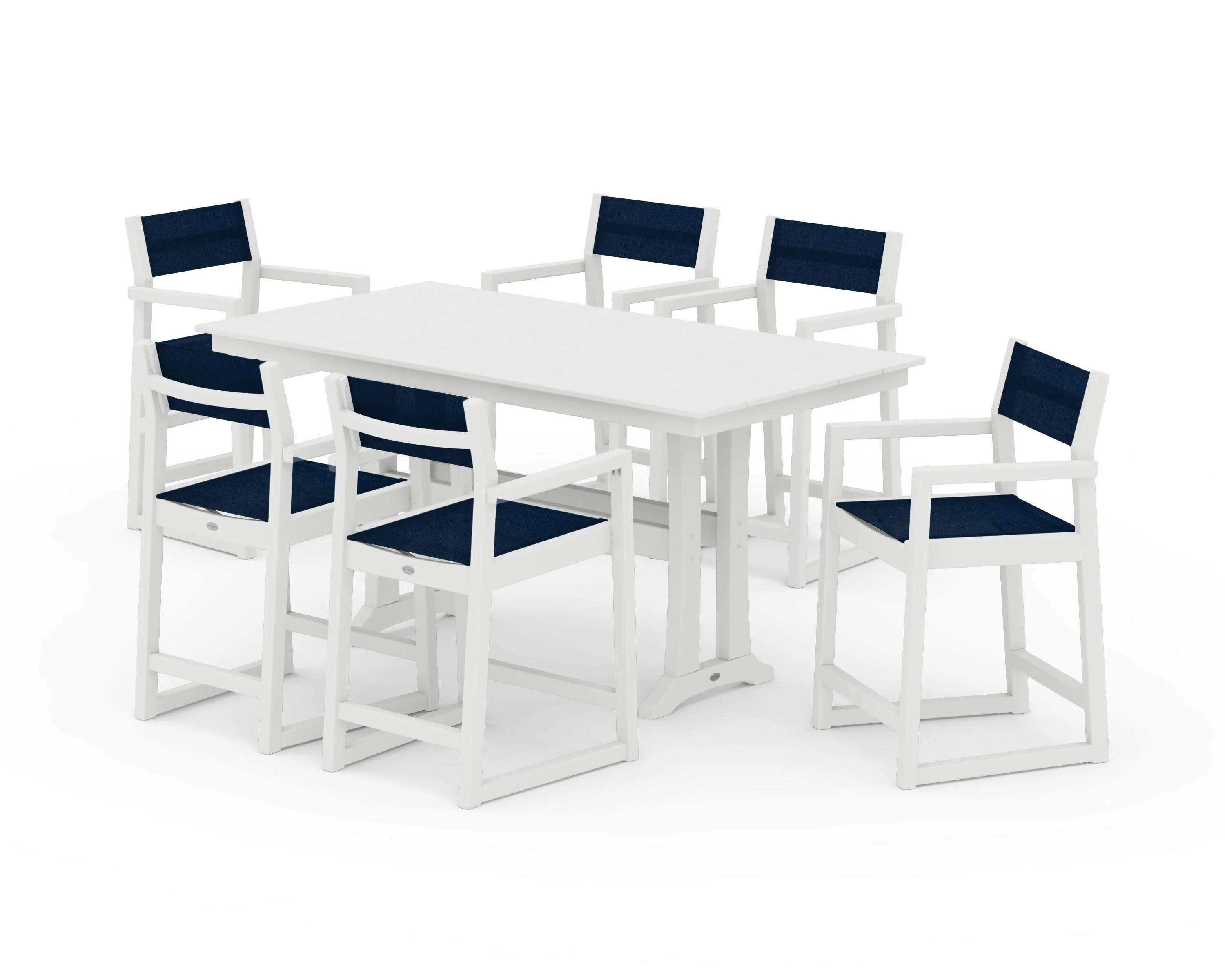 EDGE Sling Arm Chair 7-Piece Farmhouse Counter Set with Trestle Legs - Image 14