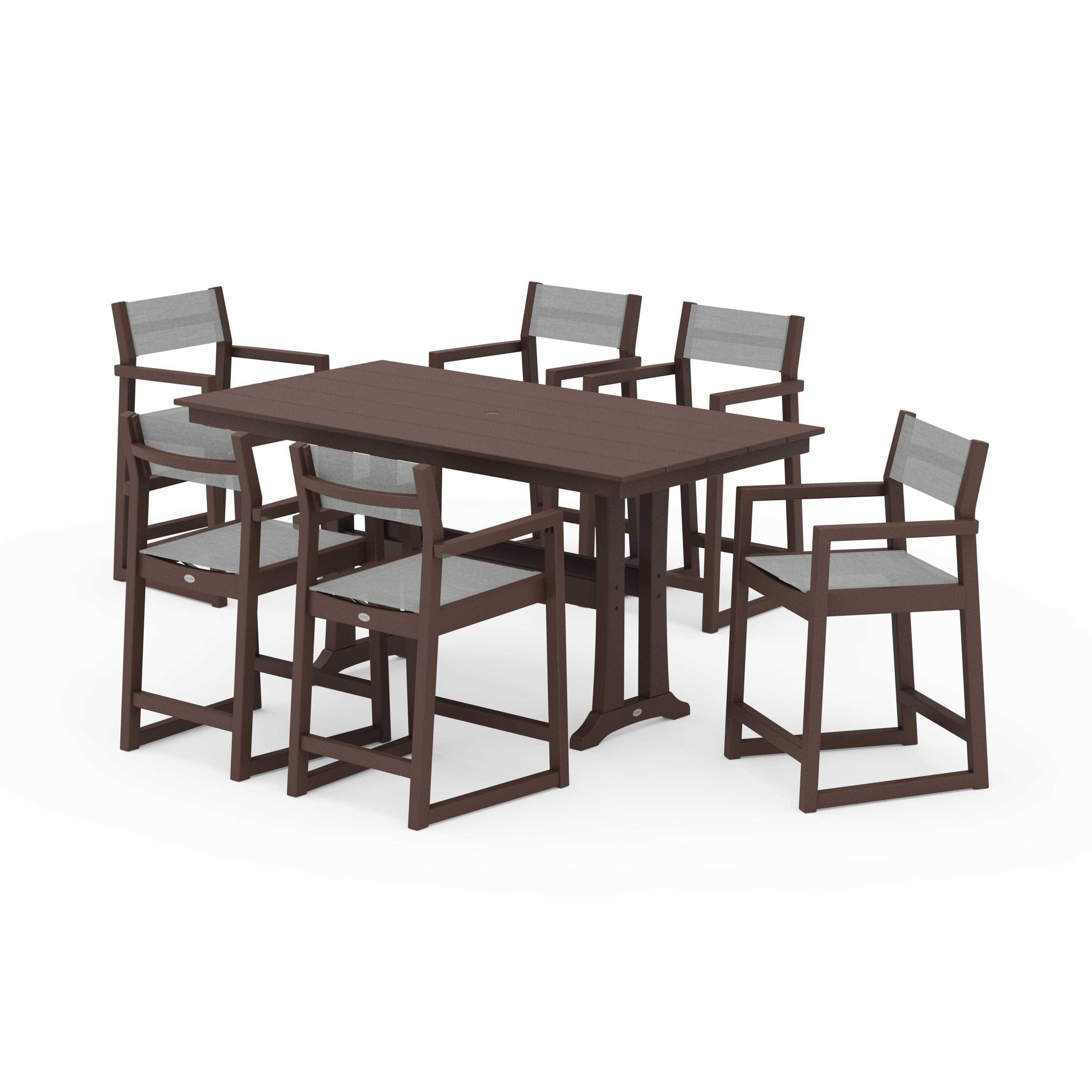 EDGE Sling Arm Chair 7-Piece Farmhouse Counter Set with Trestle Legs - Image 140