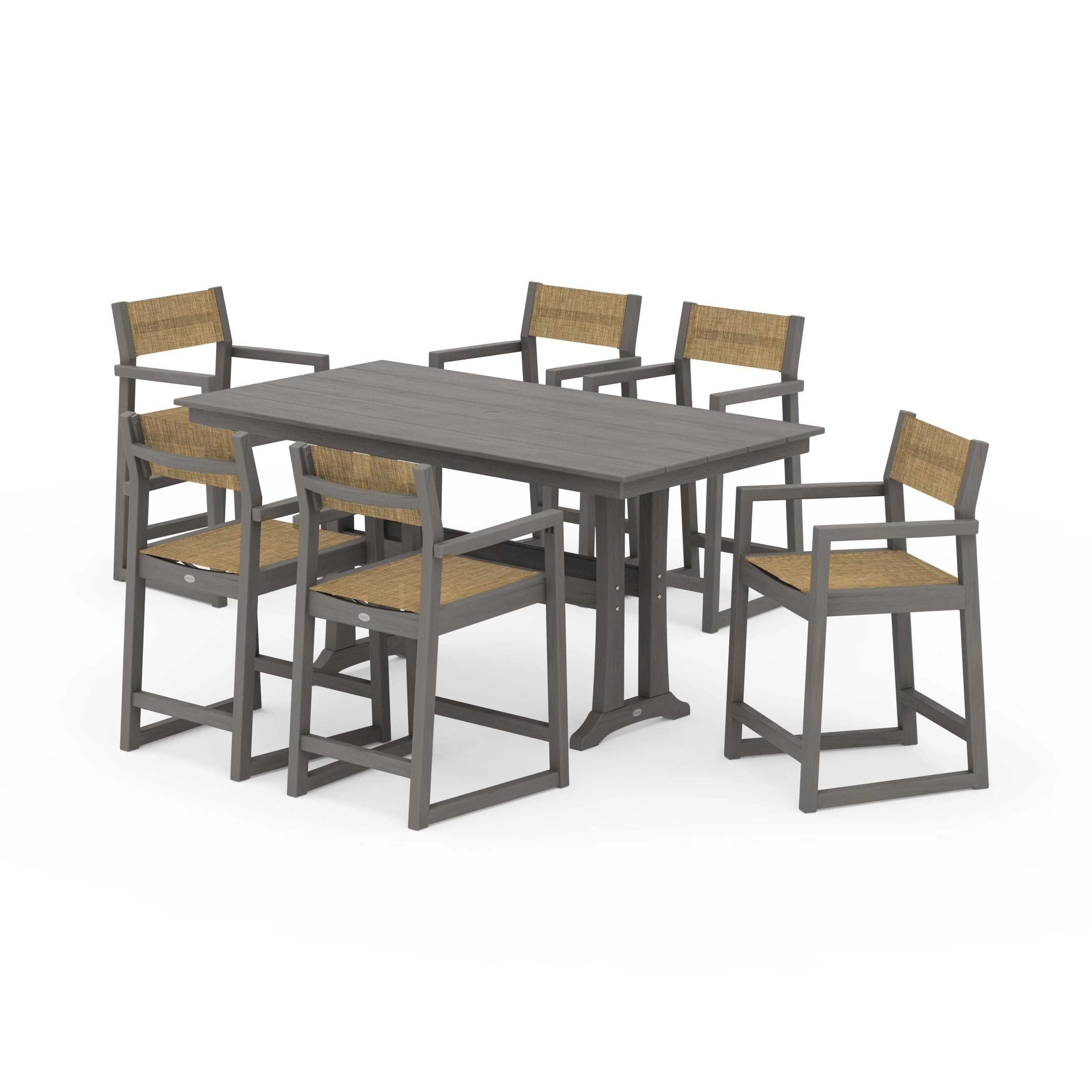 EDGE Sling Arm Chair 7-Piece Farmhouse Counter Set with Trestle Legs - Image 141